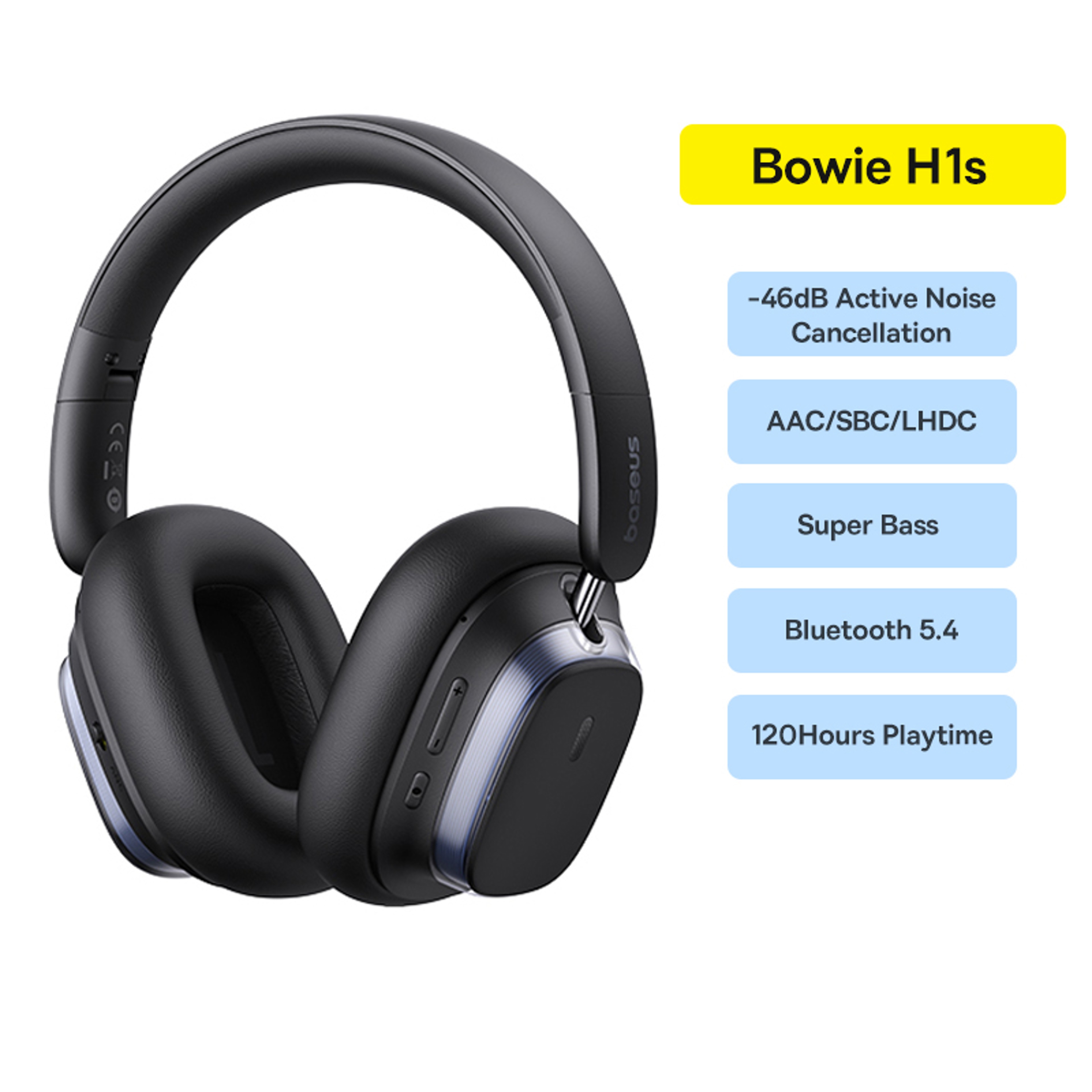 Bluetooth 5.4 Noise Canceling 46dB Over Ear Headset, Baseus Bowie H1s Wireless Headphones, 120H Playtime – view 7