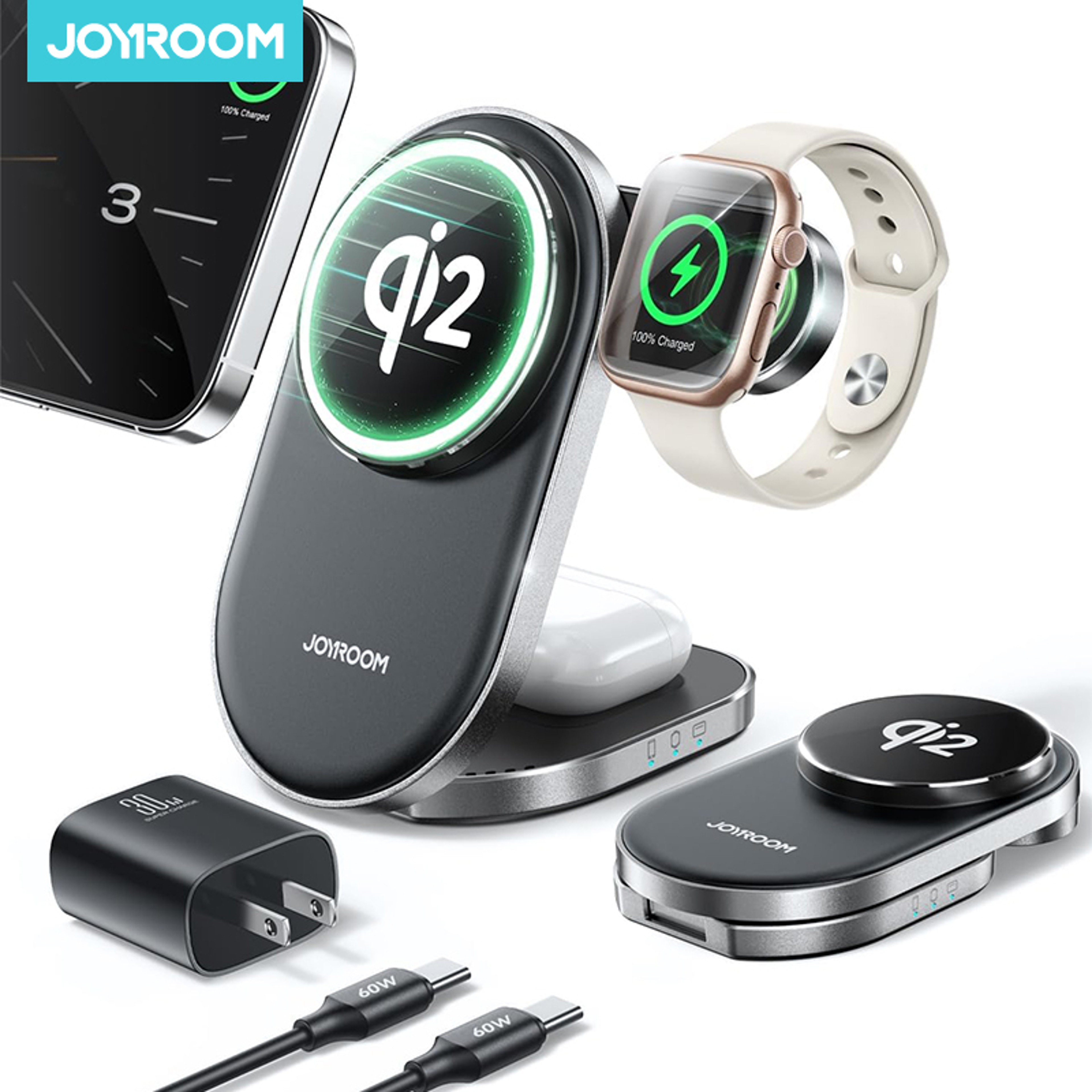 Foldable Qi2 3 In 1 Wireless Charging Station Fast Wireless Charger Stand IPhone  Apple Watch 0