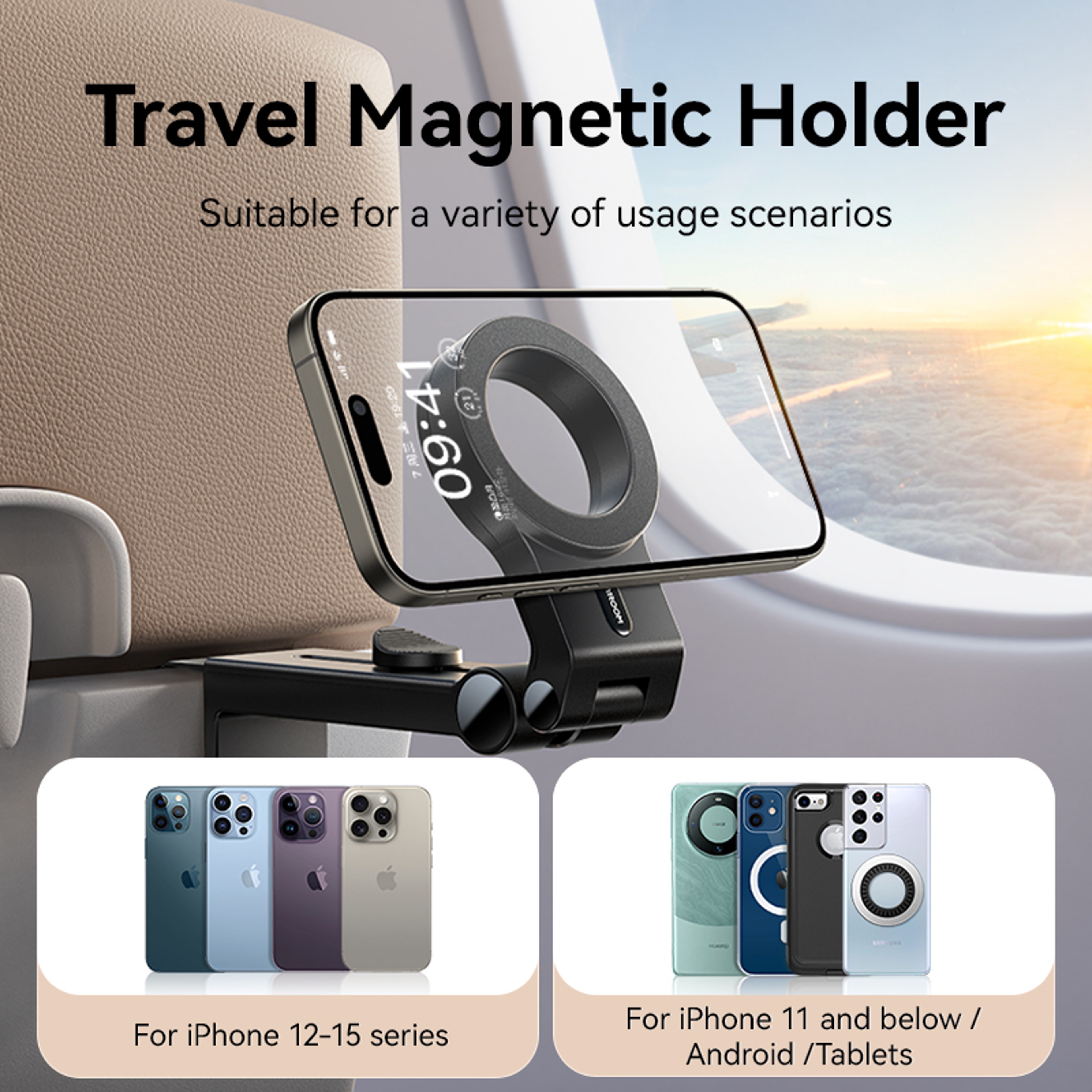 Travel Essentials Magnetic Airplane Phone Holder Hands Free Airplane Phone Mount Flexible Rotation  3