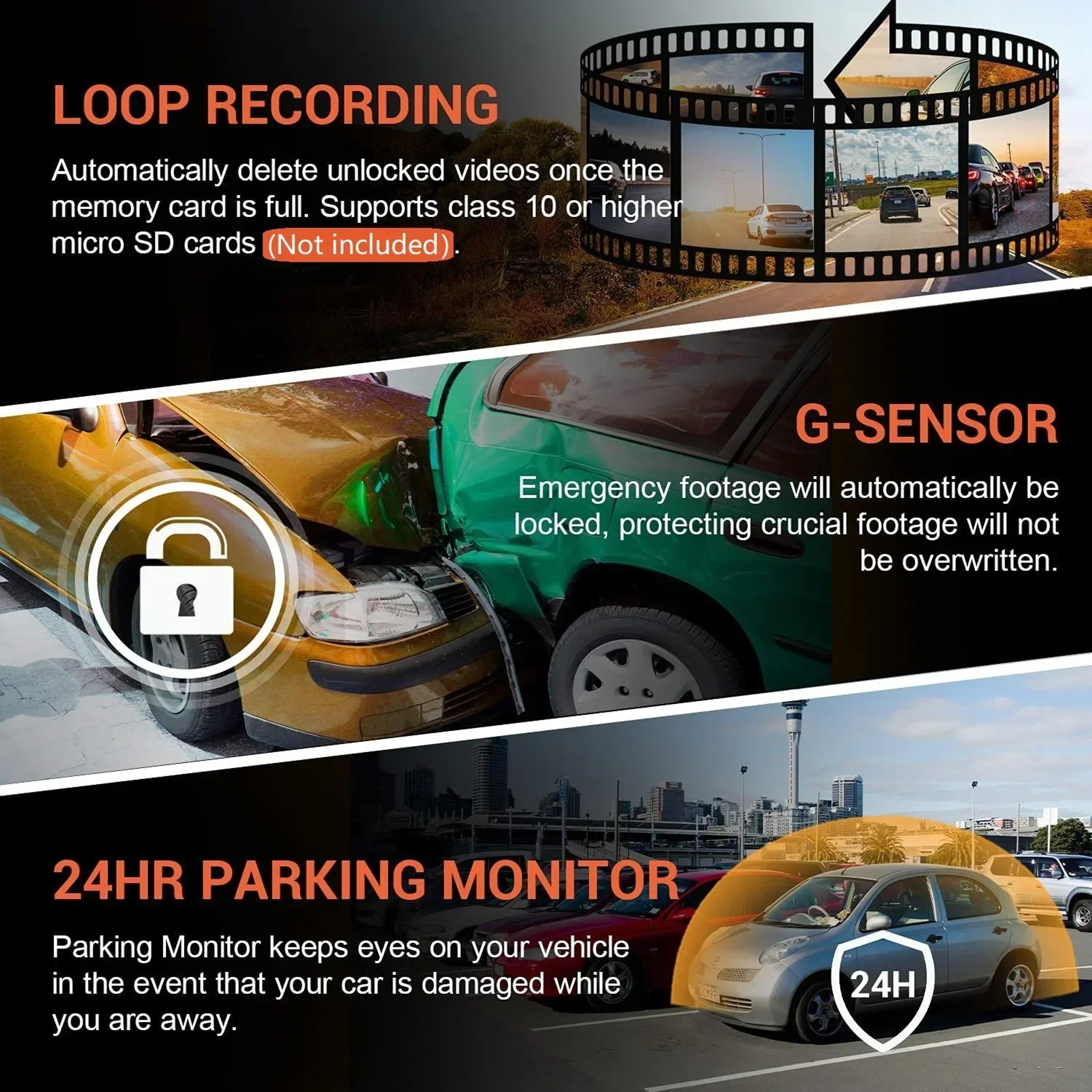 Wide Angle Car DVR 1080P WIFI Dual Camera Dash Cam Front And Inside IR Night Vision Loop Recording 5