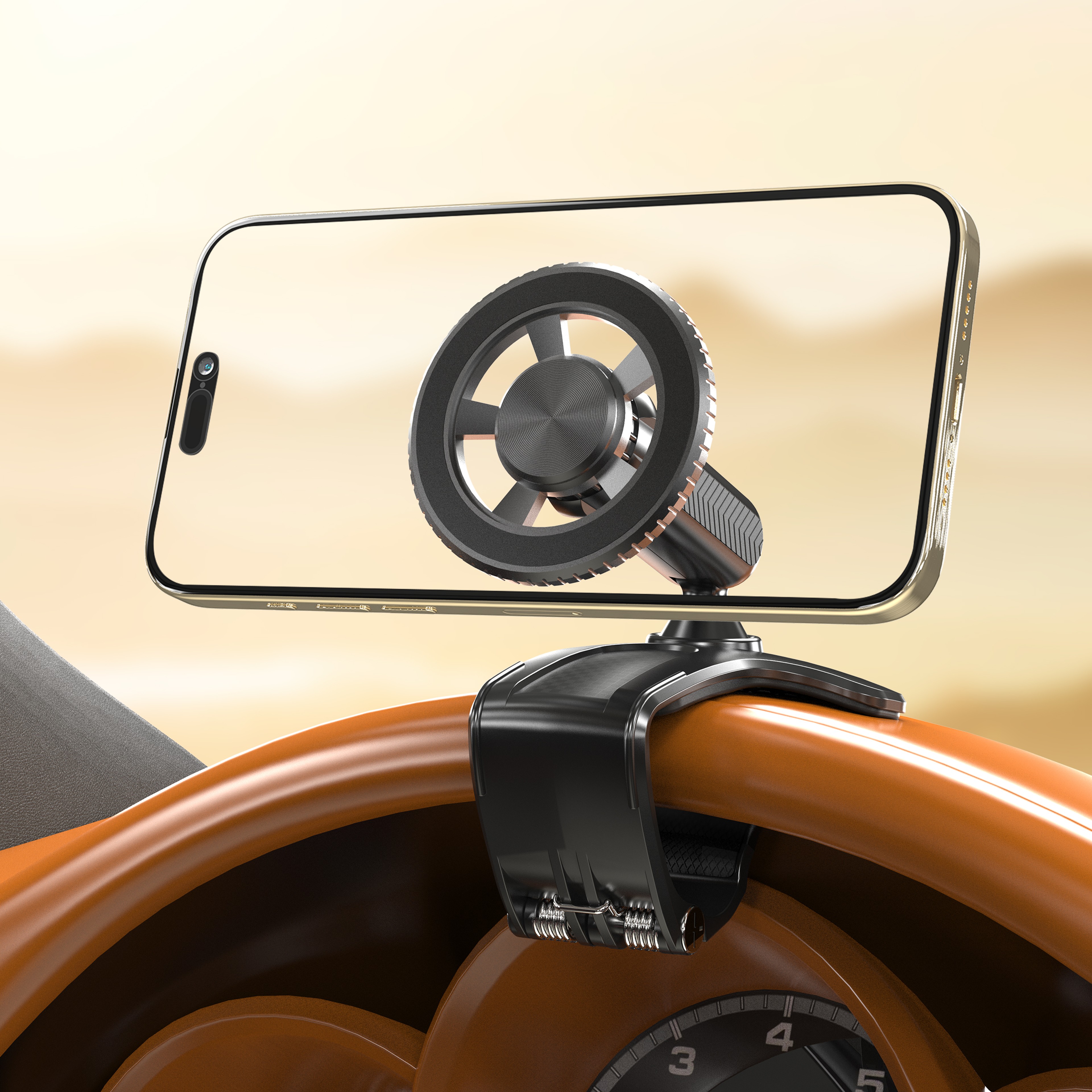 Car Phone Holder, Magnetic 360 Degree Rotation Dashboard, Clip on Dashboard for 4 to 7 inch Smartphones, Strong Clamp – view 1