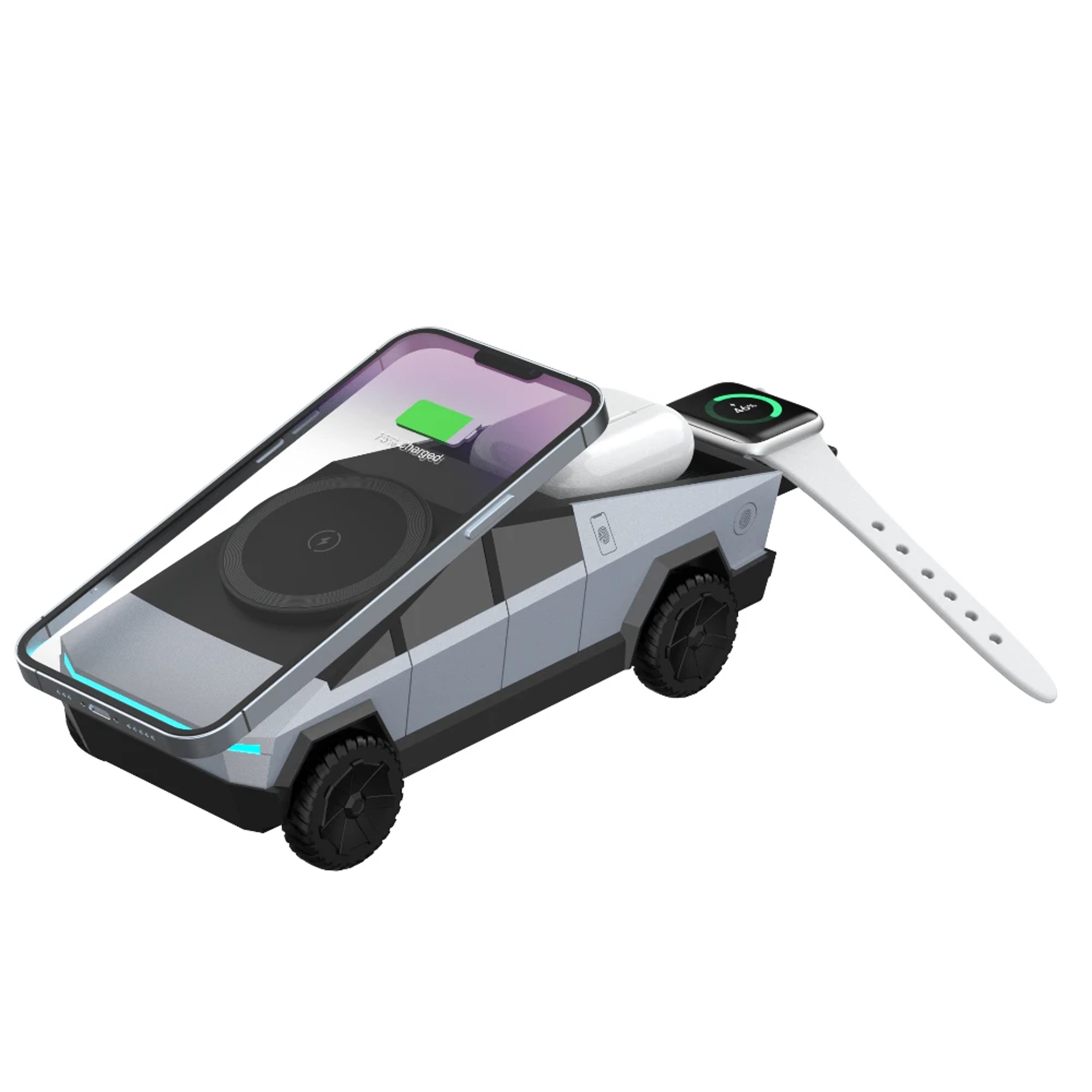 Multifunctional 3-in-1 Wireless Charger, Cybertruck Desktop Qi2 Charger, iPhone, iWatch, AirPods Charging – view 1