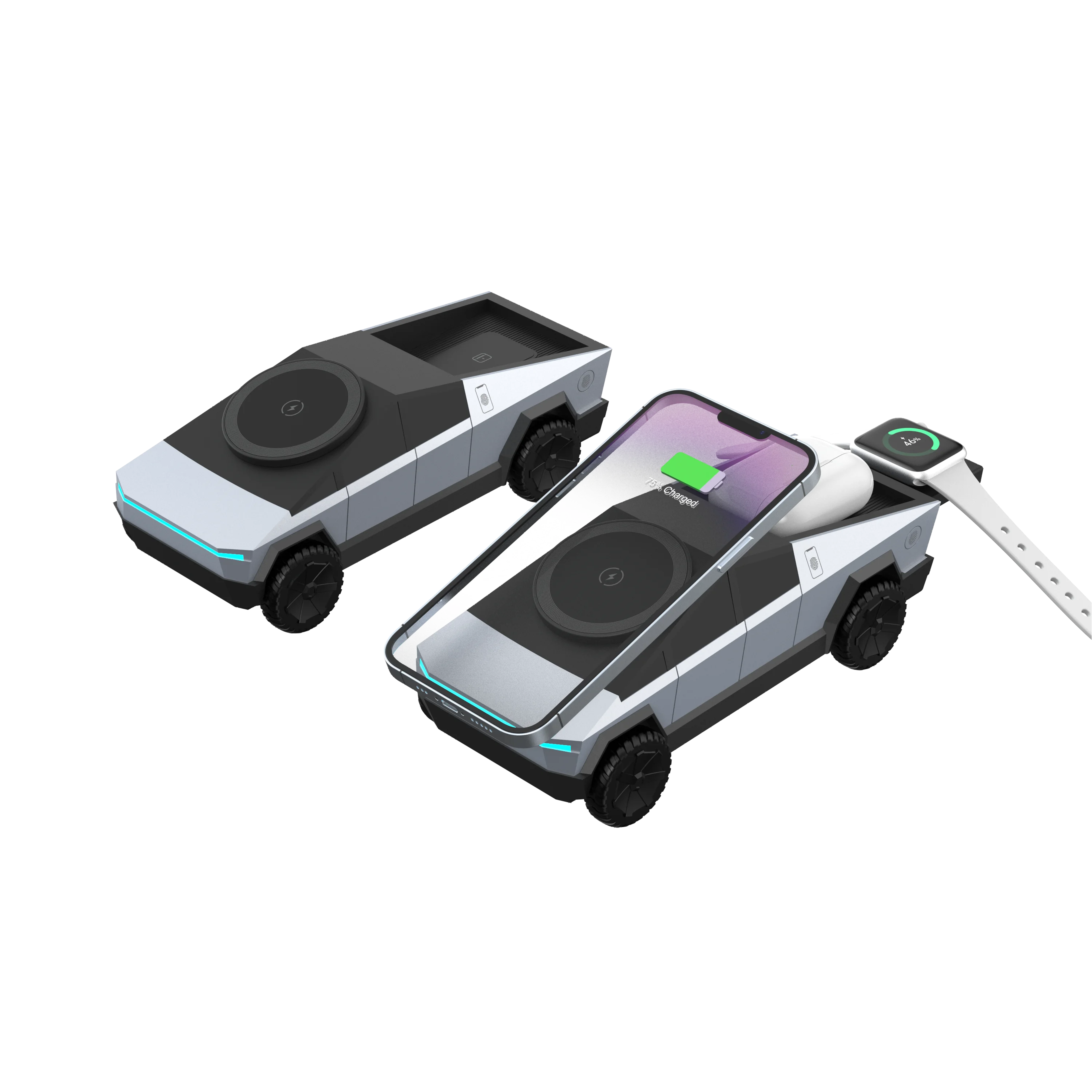 Multifunctional 3-in-1 Wireless Charger, Cybertruck Desktop Qi2 Charger, iPhone, iWatch, AirPods Charging – view 3
