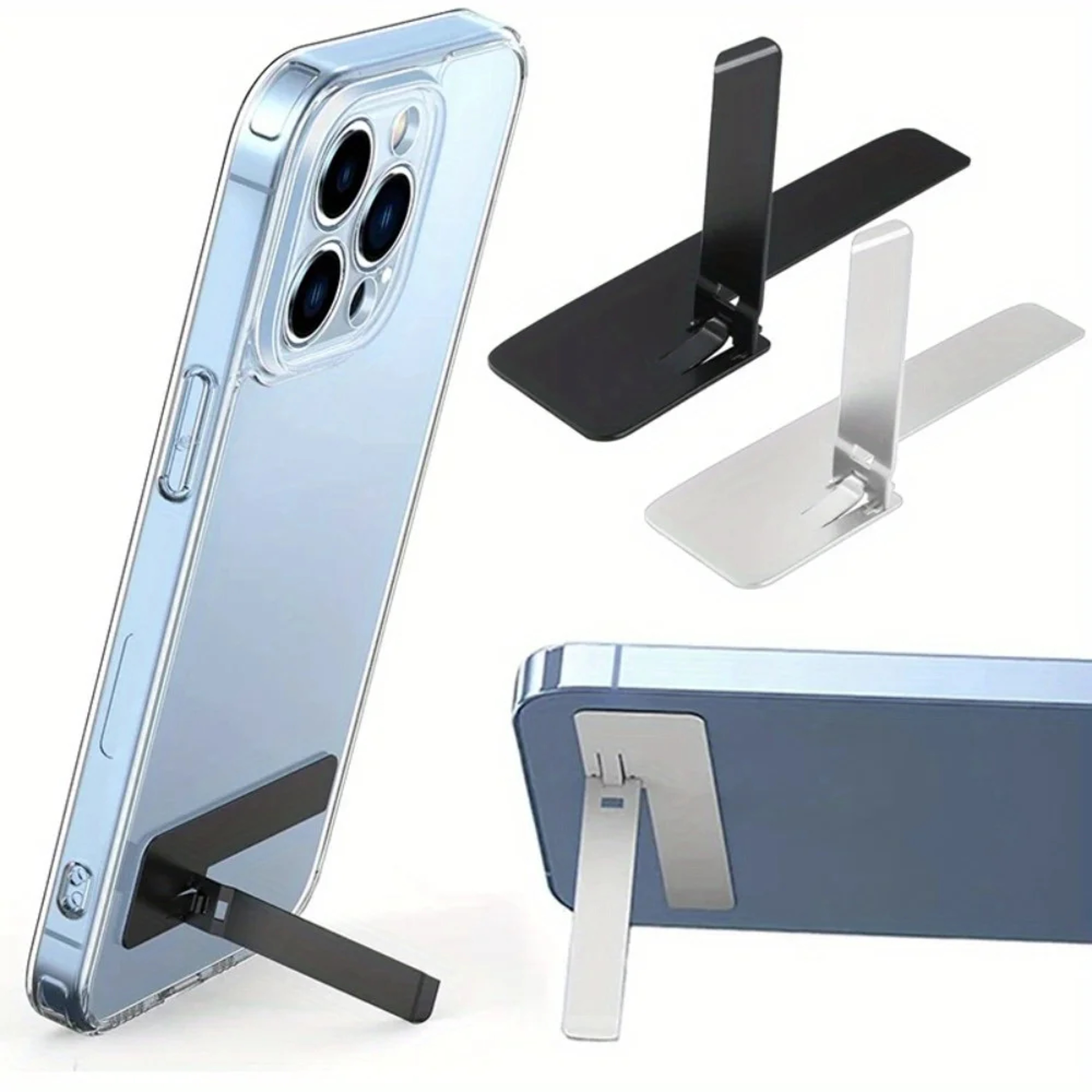 Universal Desktop Phone Holder Stand, 2pcs Ultra Thin Mini Phone Kickstand, Metal Steel Folding Desk Bracket for iPhone – view 1