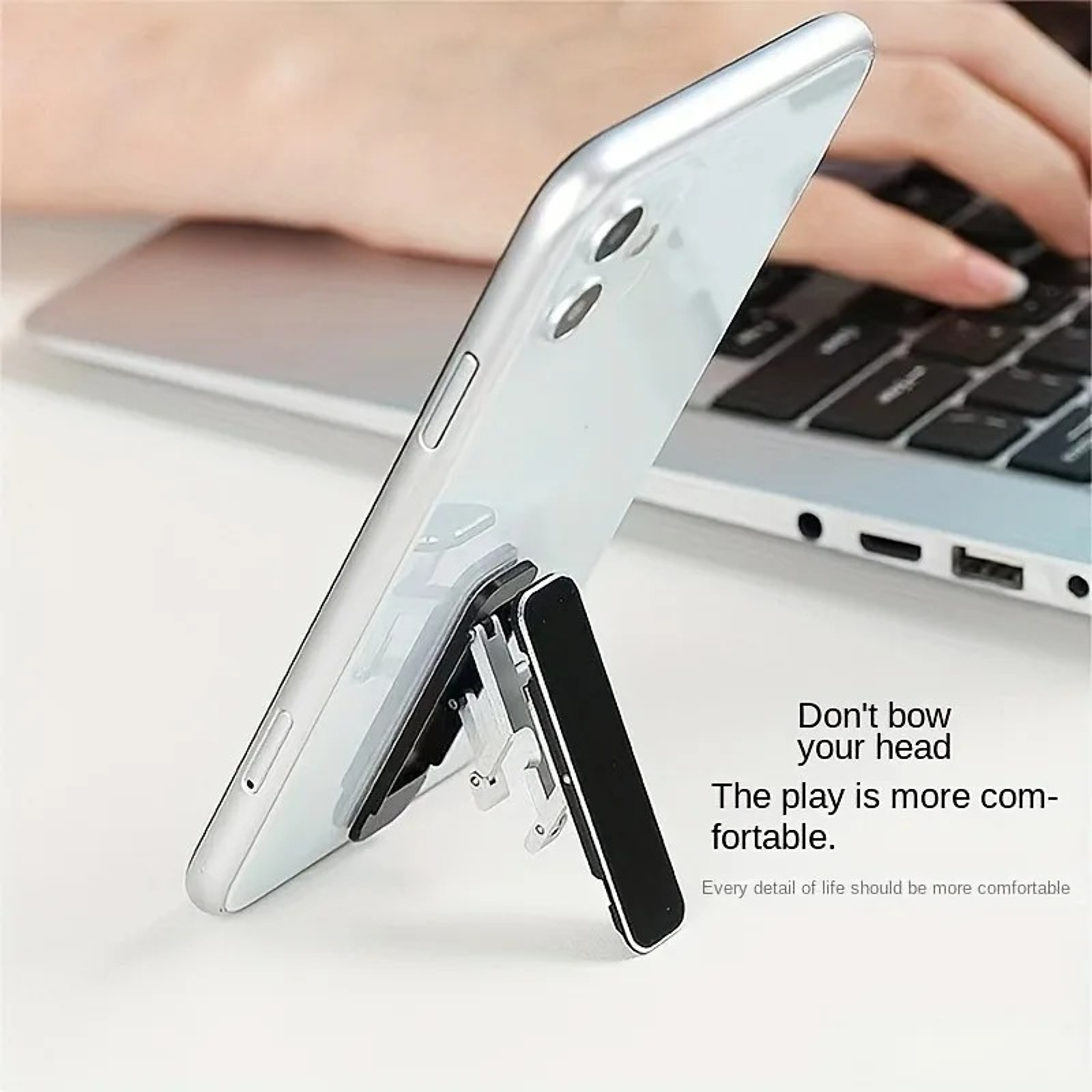 Invisible Adhesive Mini Back Phone Stand, Foldable Kickstand Bracket, Lightweight Portable Support – view 1