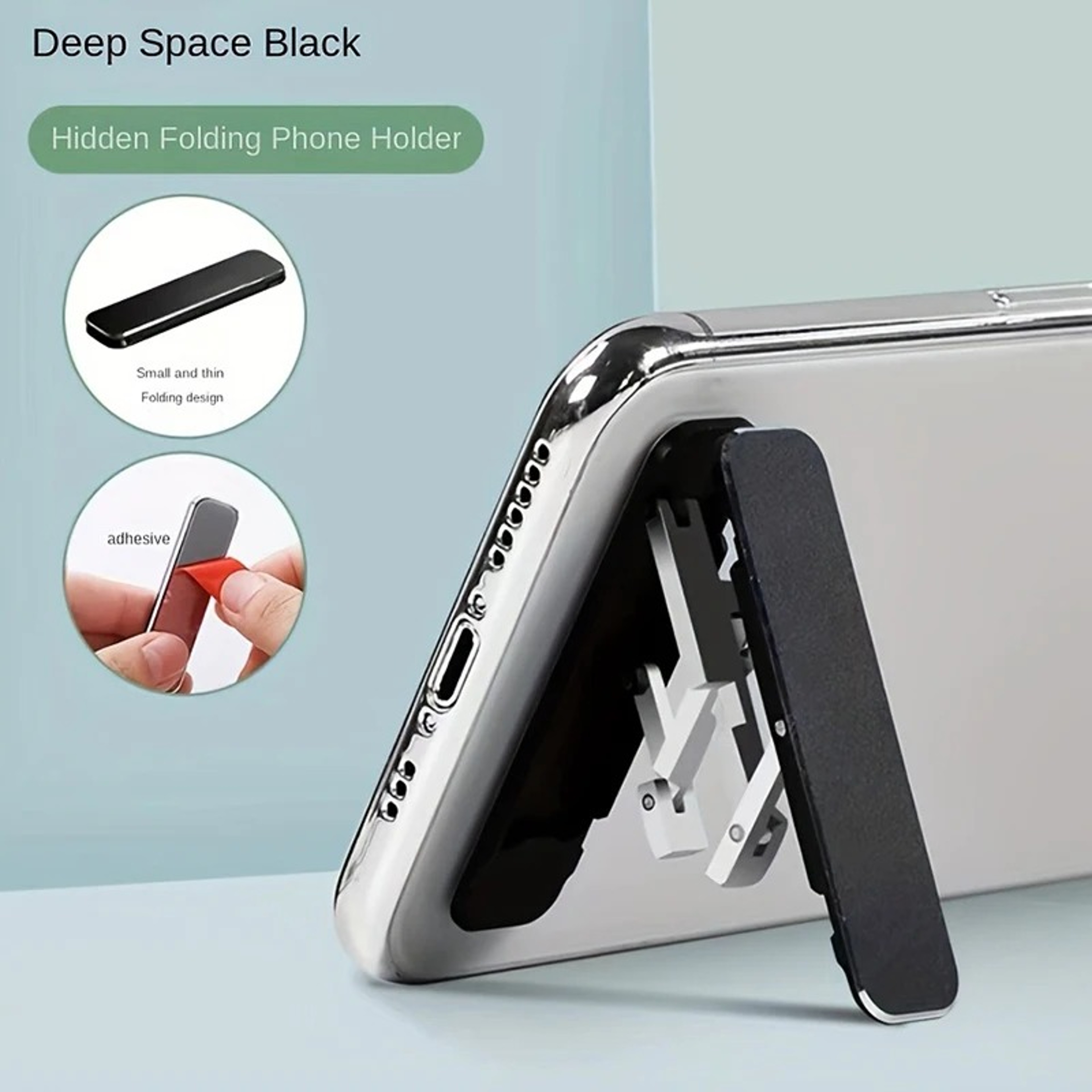 Invisible Adhesive Mini Back Phone Stand, Foldable Kickstand Bracket, Lightweight Portable Support – view 2