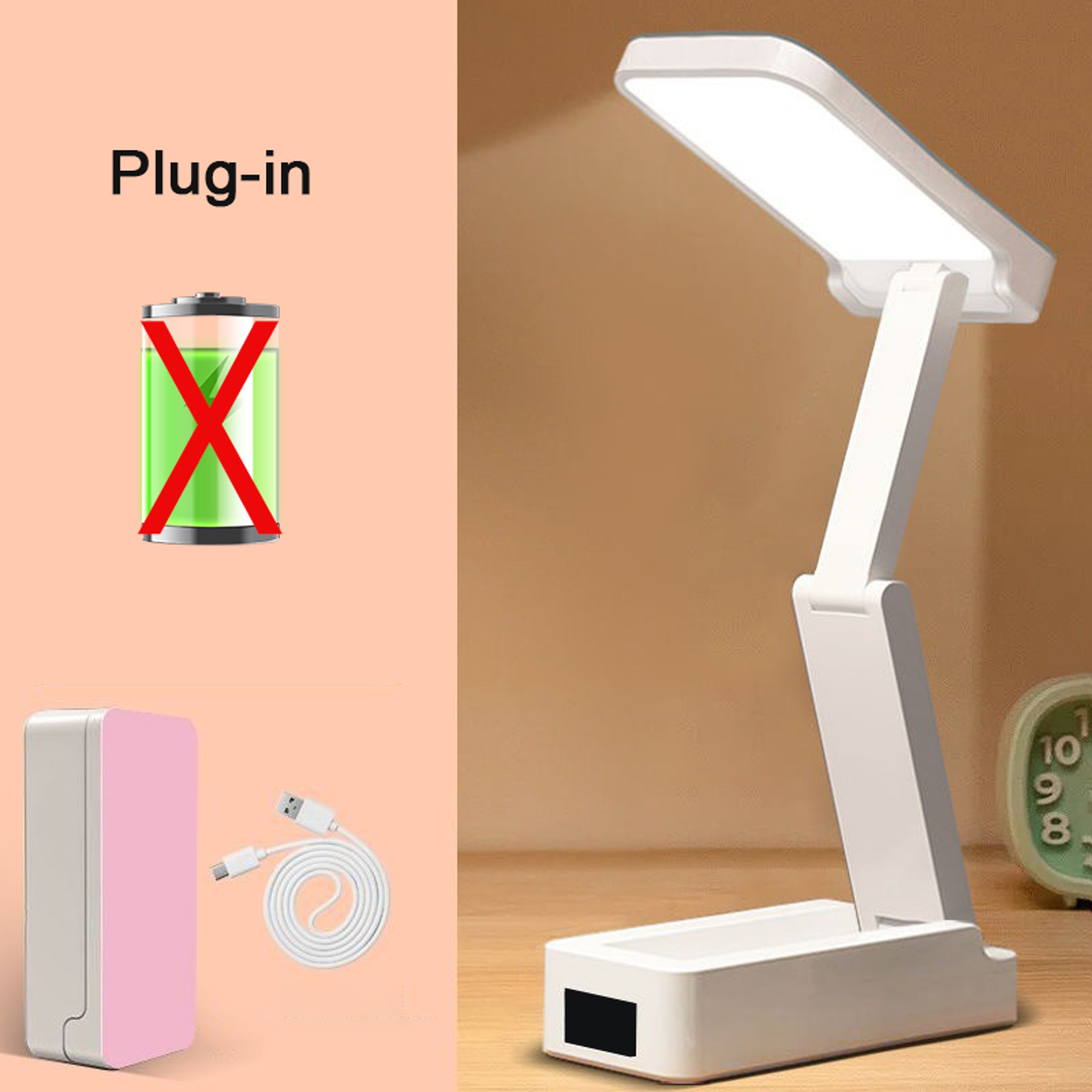 Energy Saving Rechargeable LED Reading Light, Portable Foldable Lamp With Clock – view 11