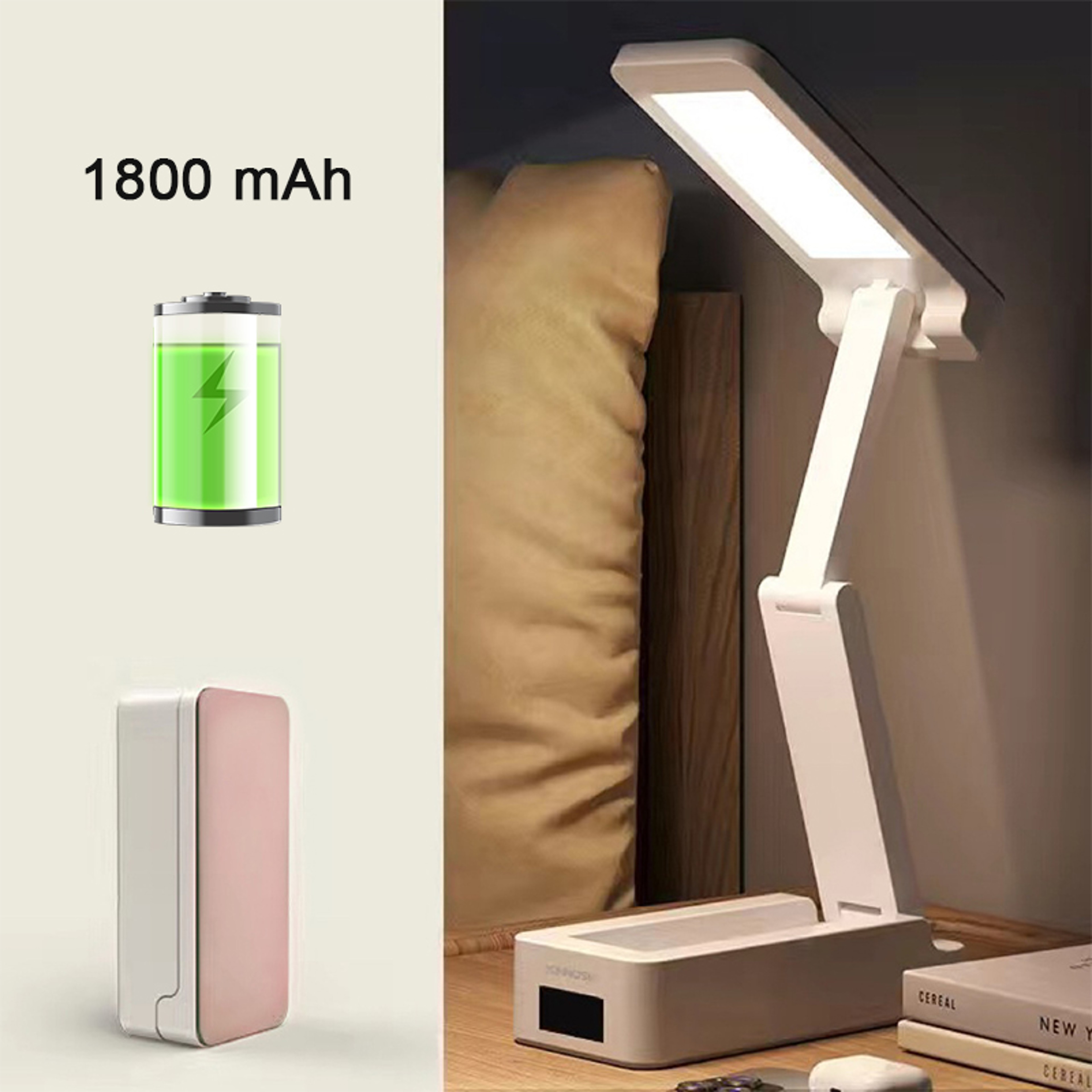 Energy Saving Rechargeable LED Reading Light, Portable Foldable Lamp With Clock – view 12
