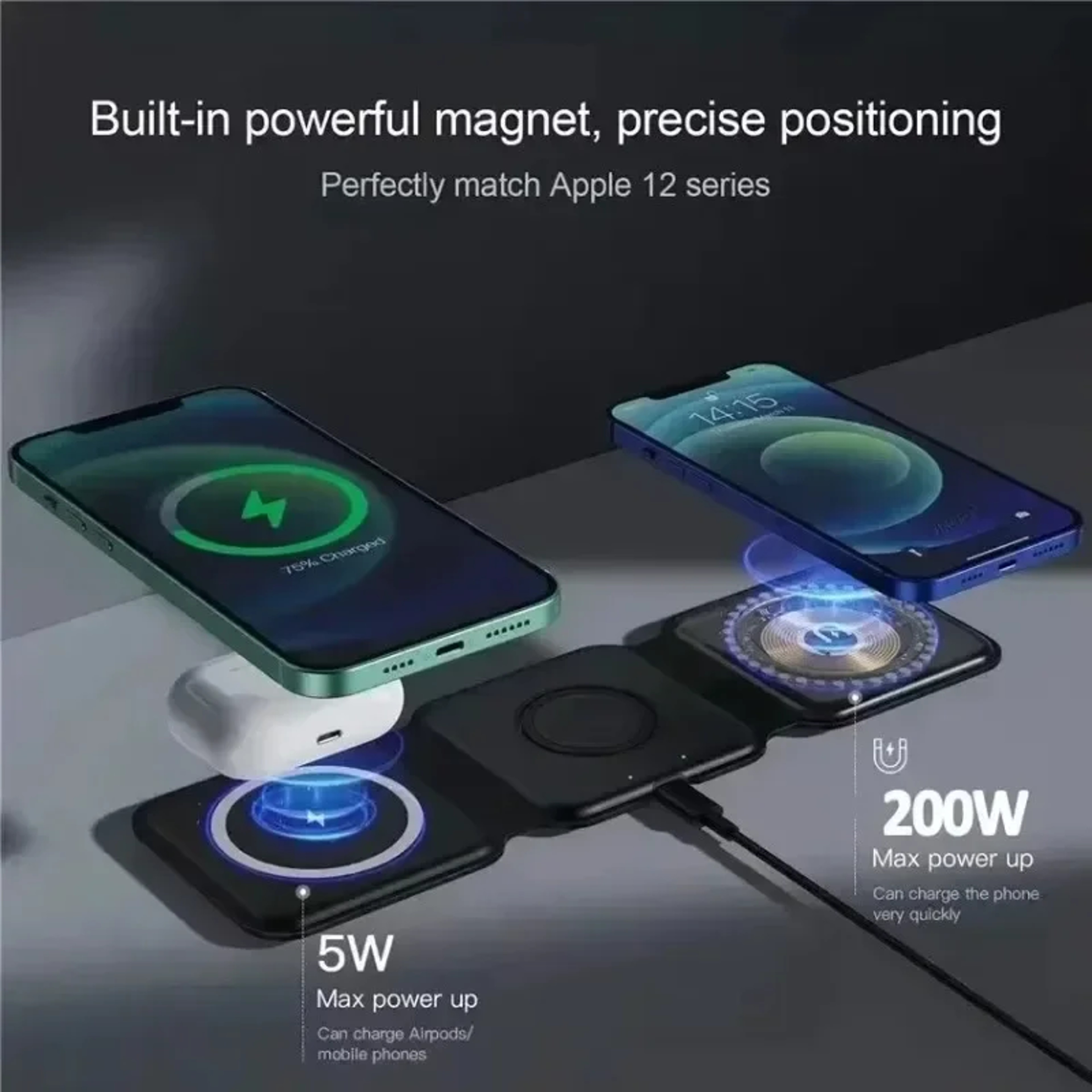 3 in 1 Phone Charge Dock for iPhone, Desktop Wireless Charger, Apple Watch, AirPods Pro Fast Charging – view 4