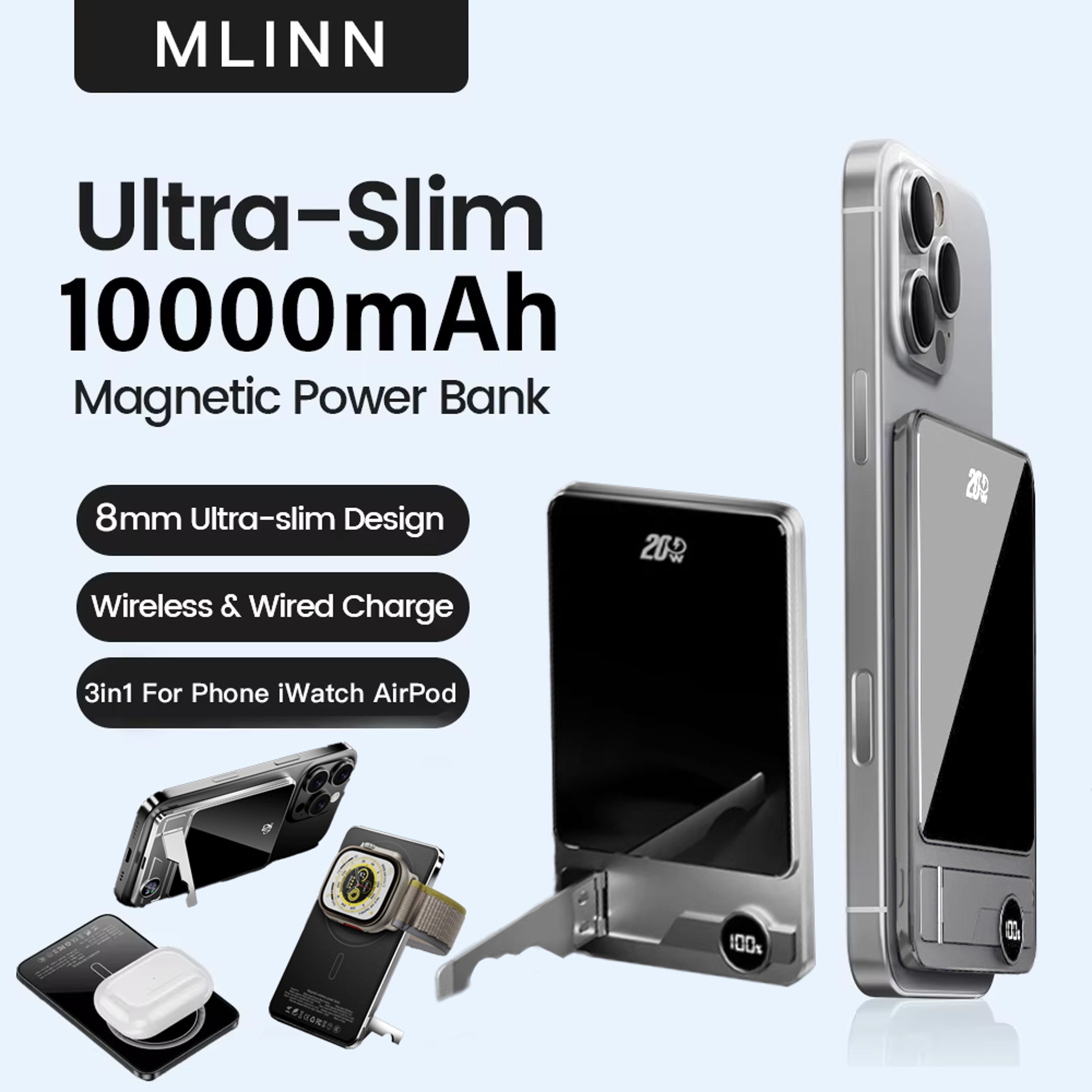 Portable Magnetic Wireless Power Bank 10000mAh Ultra Slim, 20W Fast Charging Battery for iPhone, Samsung, Xiaomi, Apple – view 1