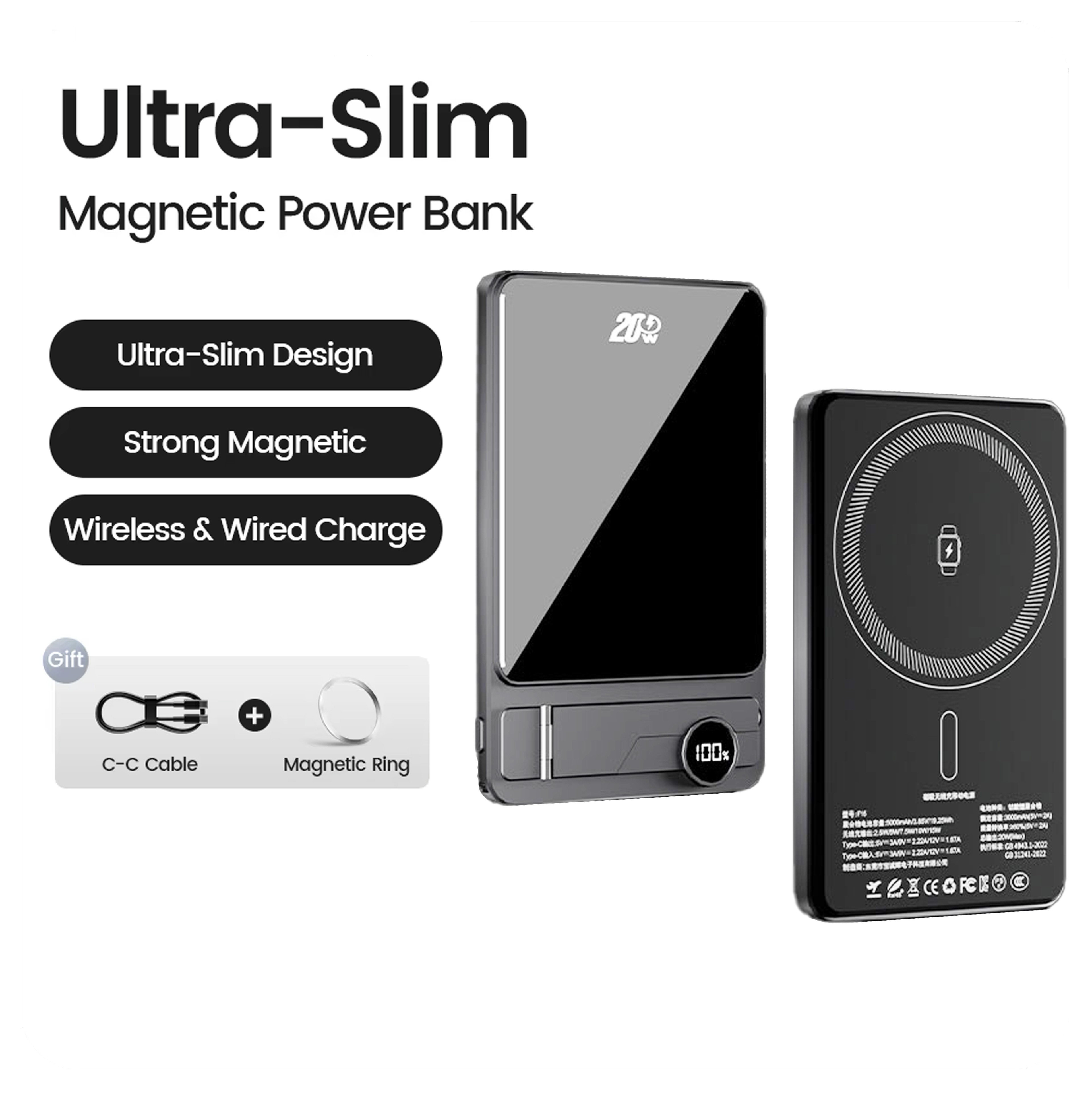 Portable Magnetic Wireless Power Bank 10000mAh Ultra Slim, 20W Fast Charging Battery for iPhone, Samsung, Xiaomi, Apple – view 8
