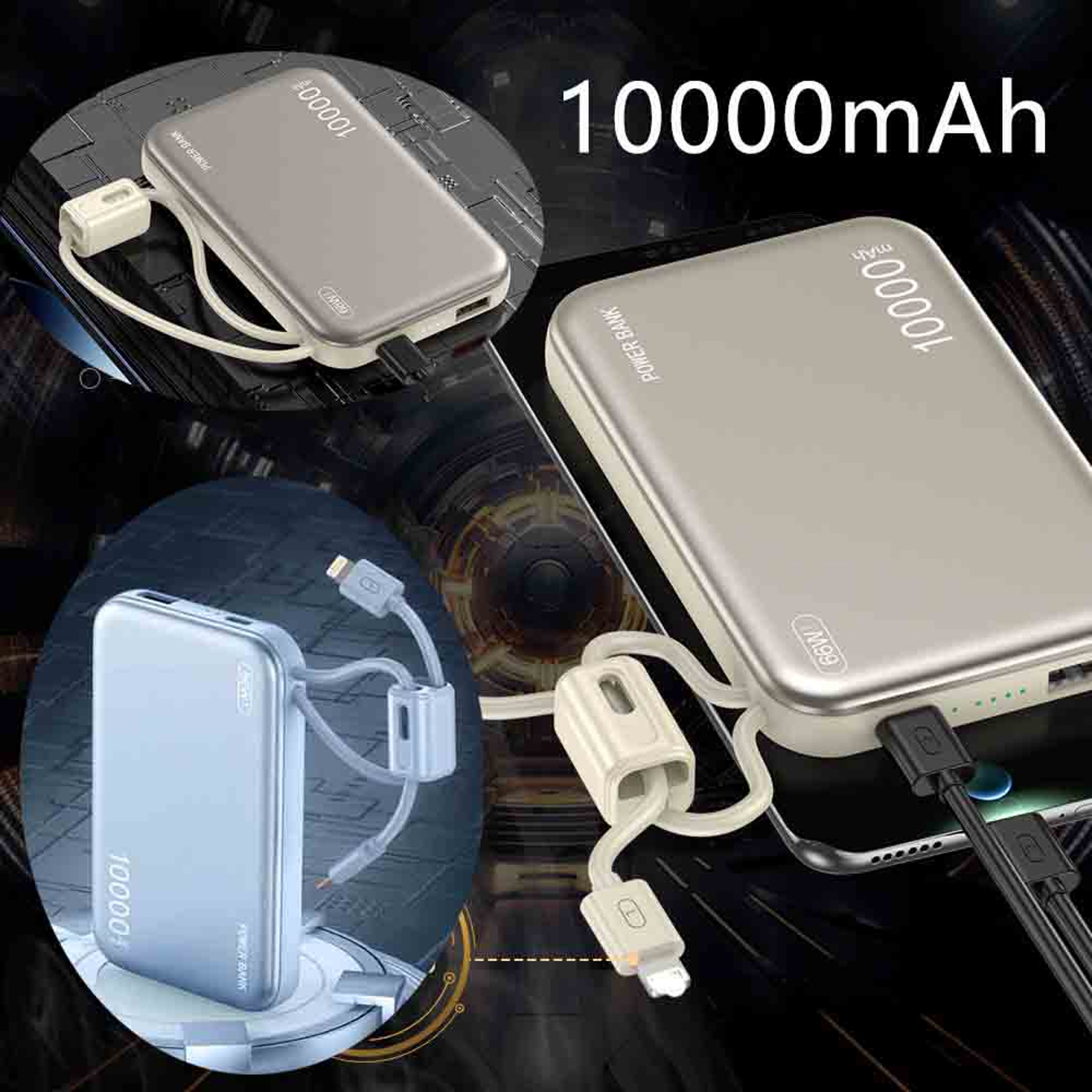 66W Fast Charging Power Bank TypeC Cable External Battery Mobile Power Supply For IPhone 2