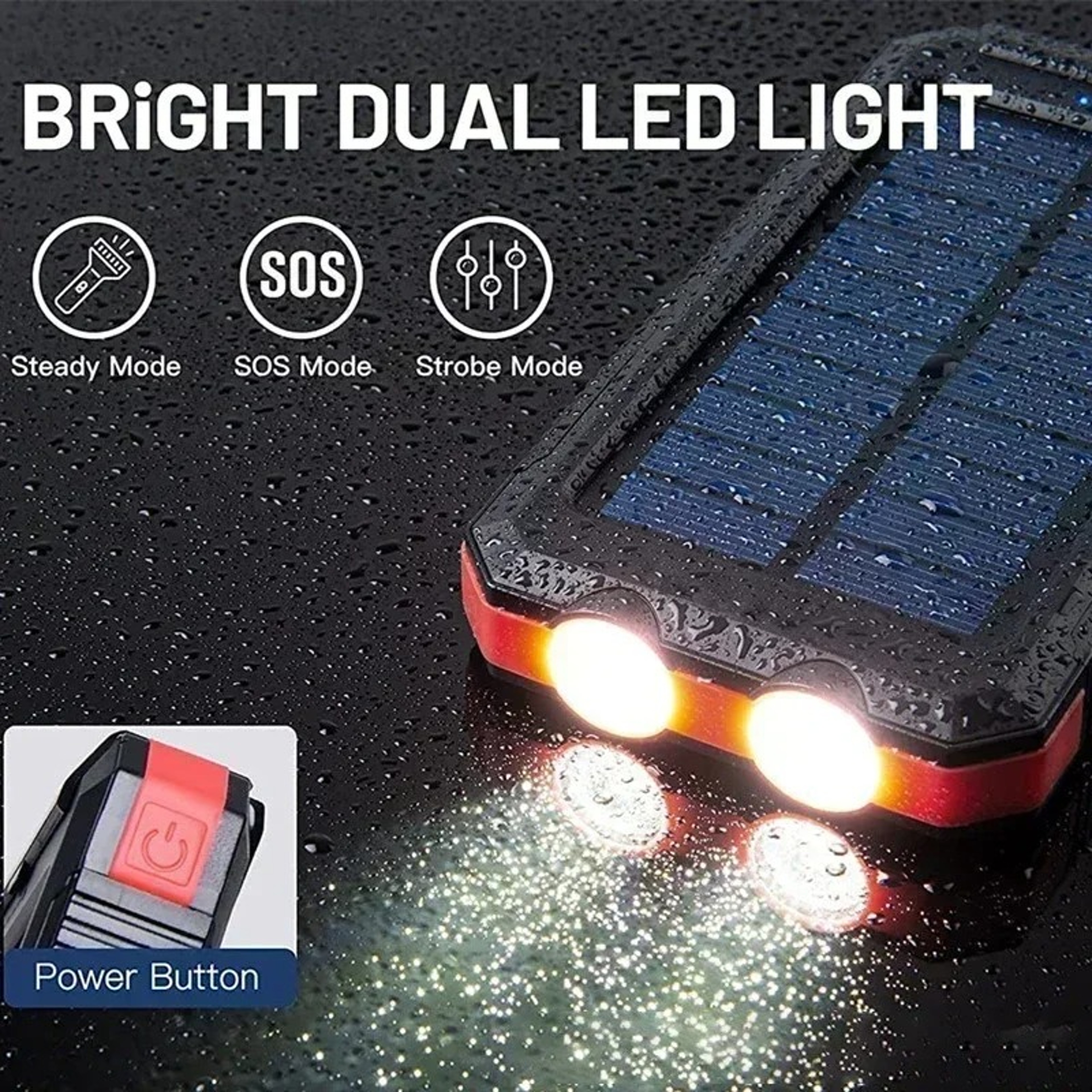 Outdoor Waterproof Solar Power Bank Two Way Fast Charging Power Bank Flashlight Portable Charger Fo 0