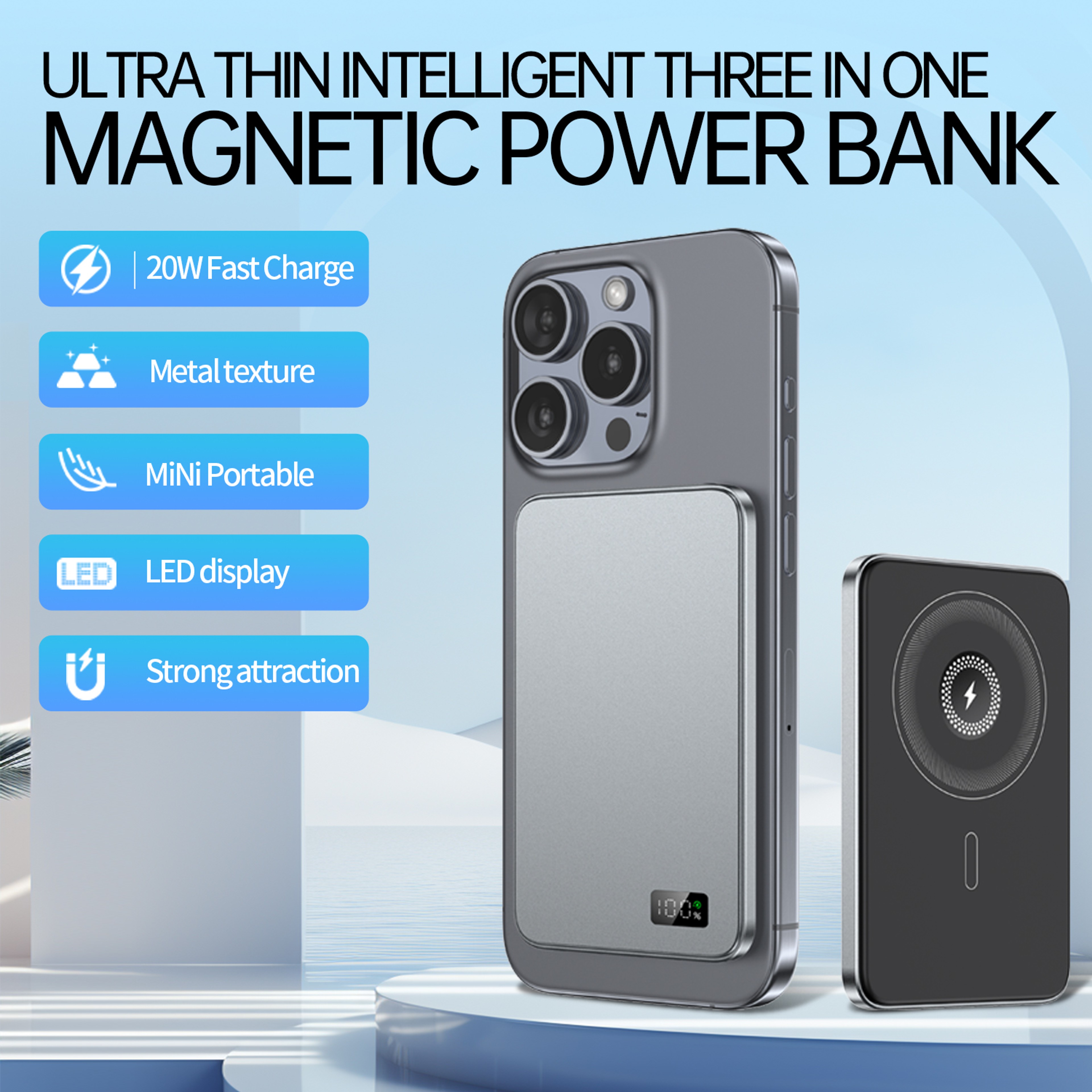 Magnetic Power Bank Wireless Fast Charger For Magsafe, Slim Alloy Backup Battery For iPhone and iWatch – view 3