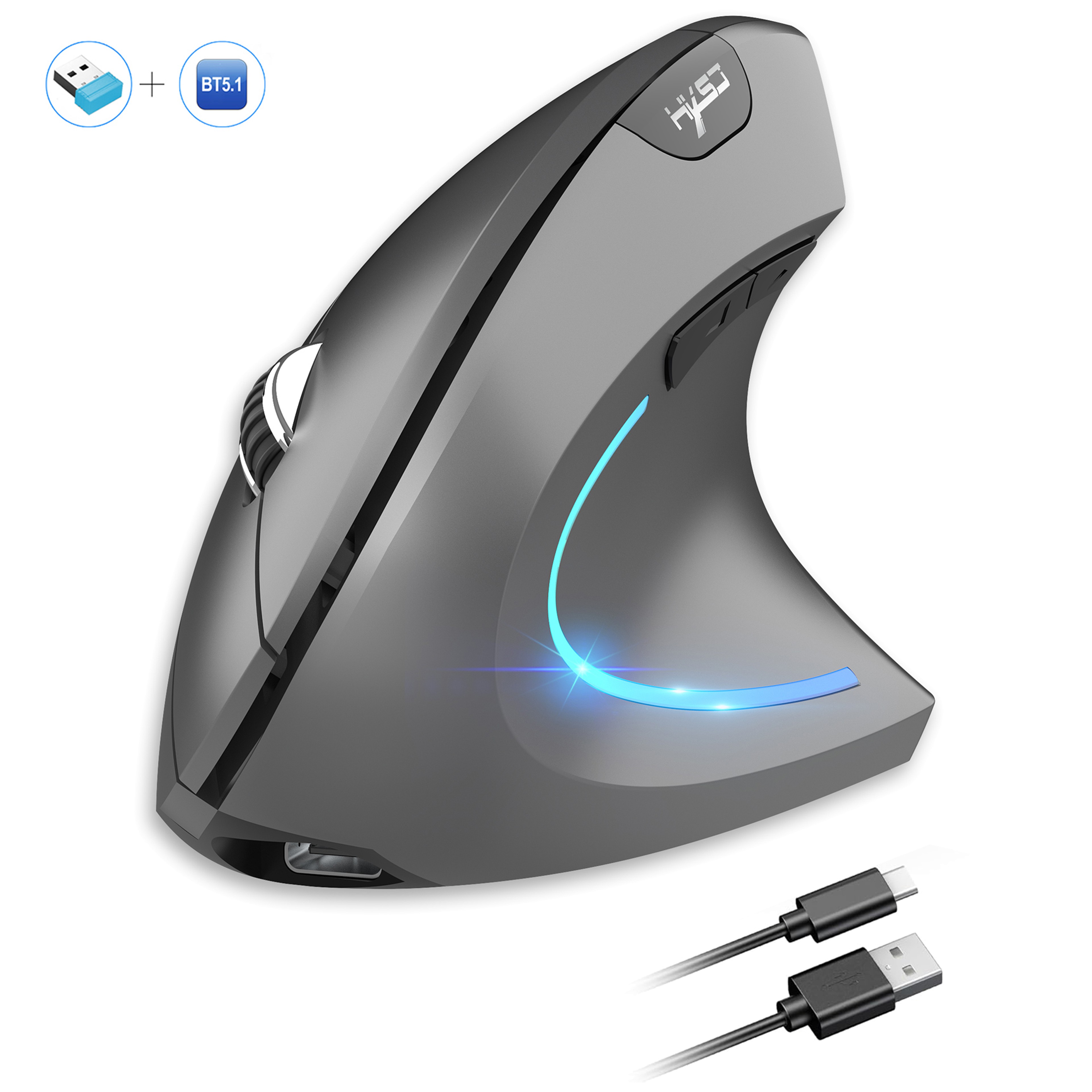 Dual Mode Vertical Mouse, Ergonomic Rechargeable ABS, Wireless Mouse for PC, Type-C Connect – view 7