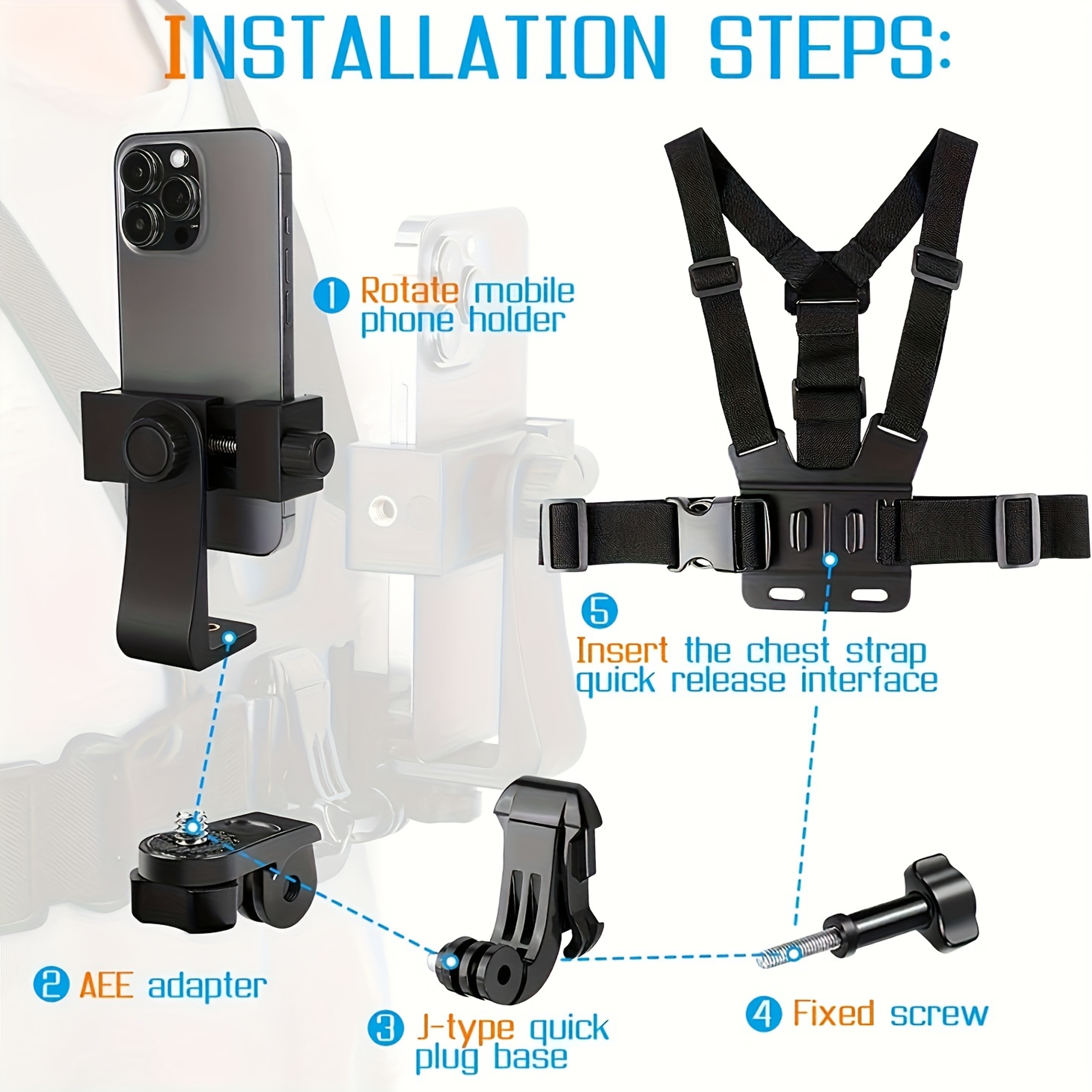 Durable ABS Material Chest Mount Phone Holder, 5-in-1 Design, Adjustable Strap, Ergonomic Shoulder Fit – view 6