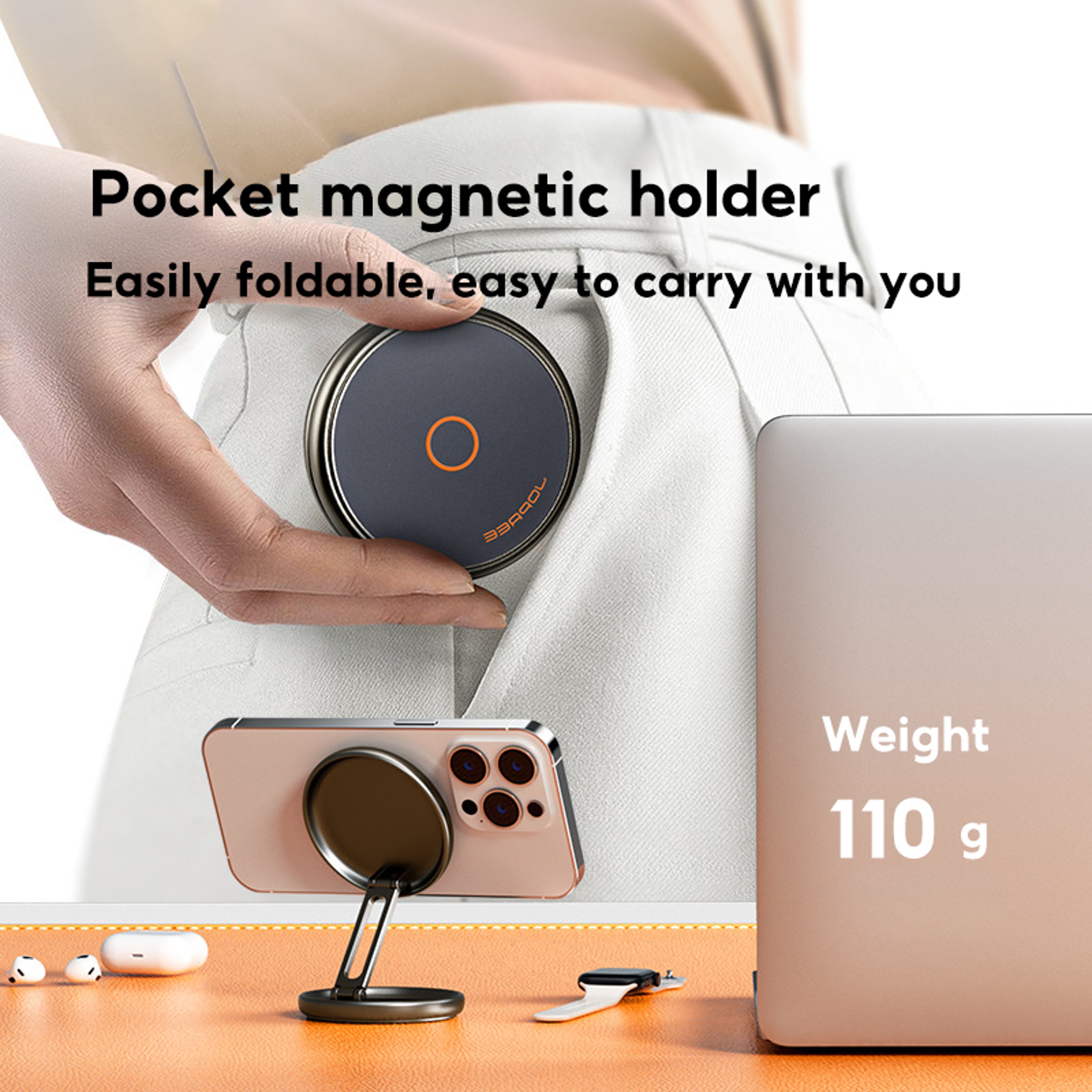Portable Magnetic Phone Stand, Universal Foldable Mini Holder, Compact Desktop Mount for Travel Selfies, Office, use. – view 1
