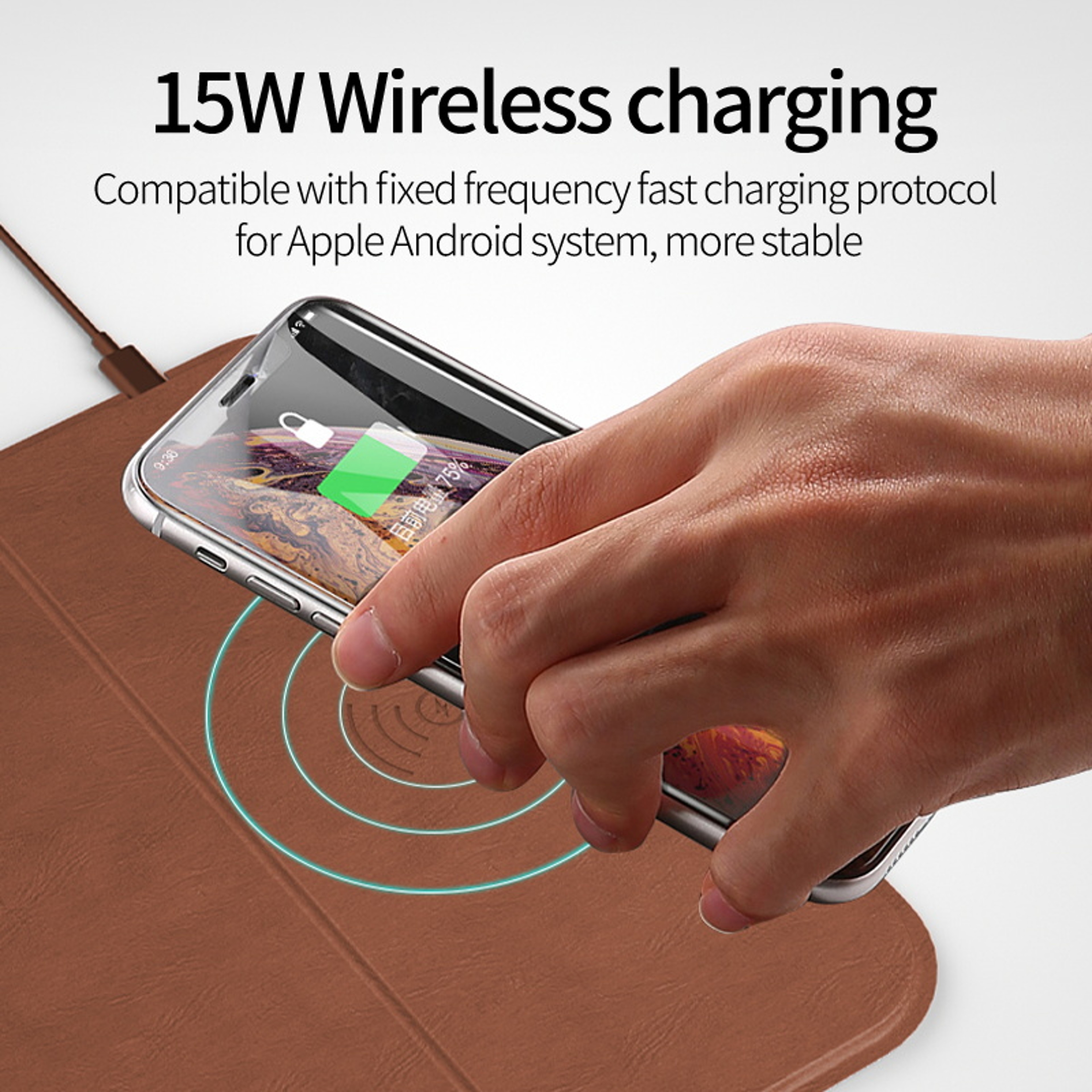 Wireless Charging Leather Mouse Pad, Three-Fold Design, Portable & Durable Multi-Device Charging Mat. – view 1