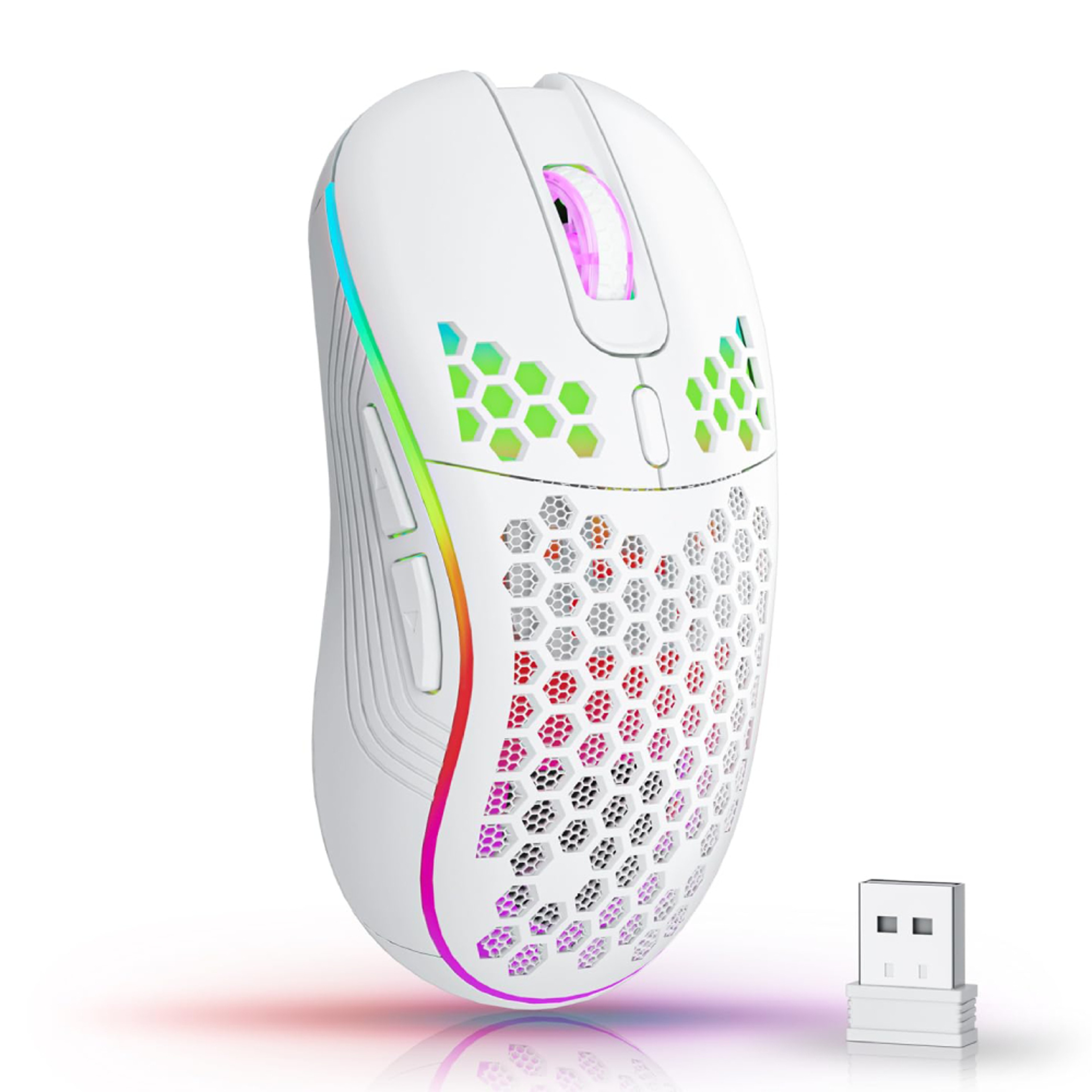 Gaming Mouse, Wireless RGB Backlit Mouse, Ergonomic 6 Button, Type C Rechargeable in Honeycomb Design – view 8
