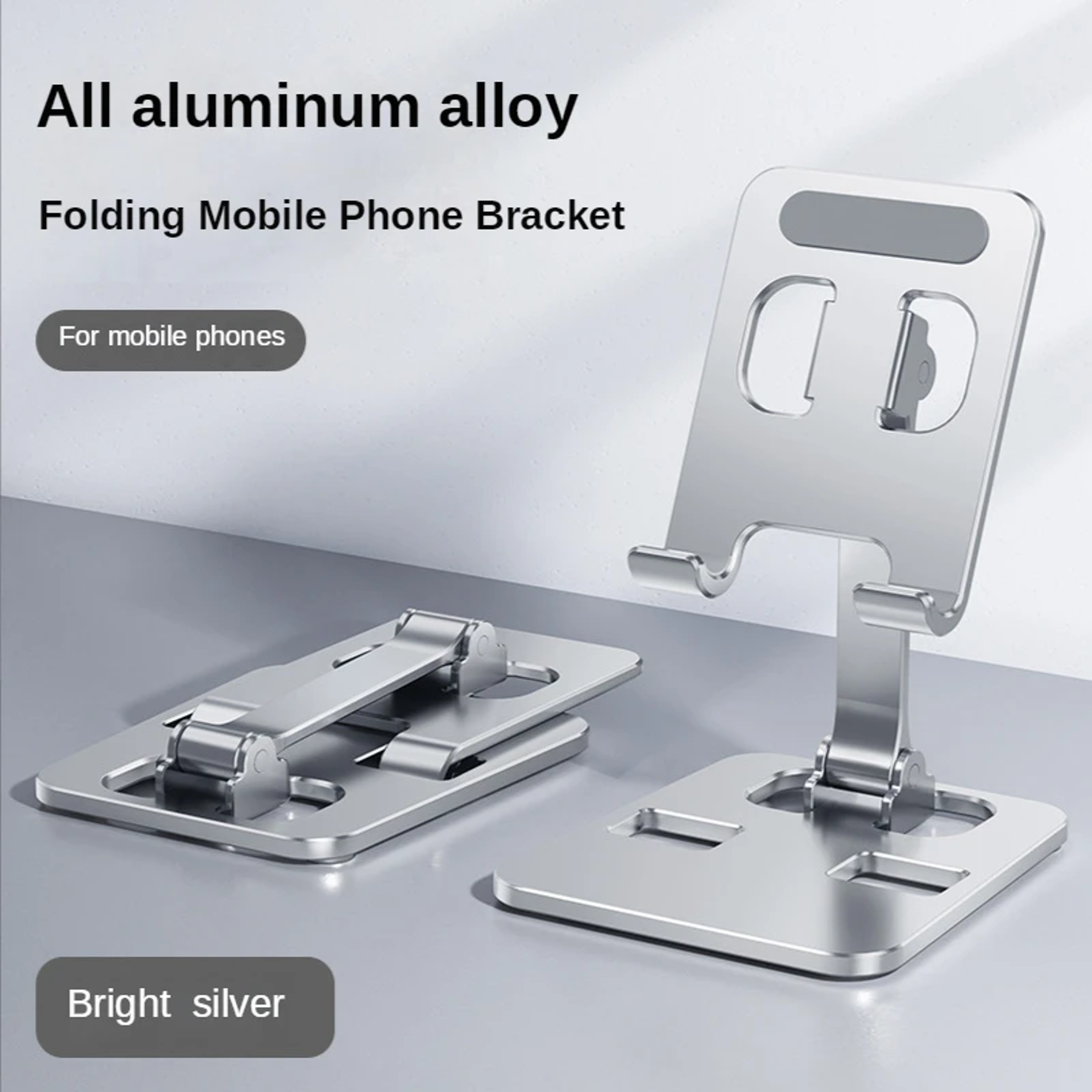 Foldable Aluminum Alloy, Universal Desk Phone Holder, Adjustable Metal Mount Stand for Tablet and Mobile – view 2