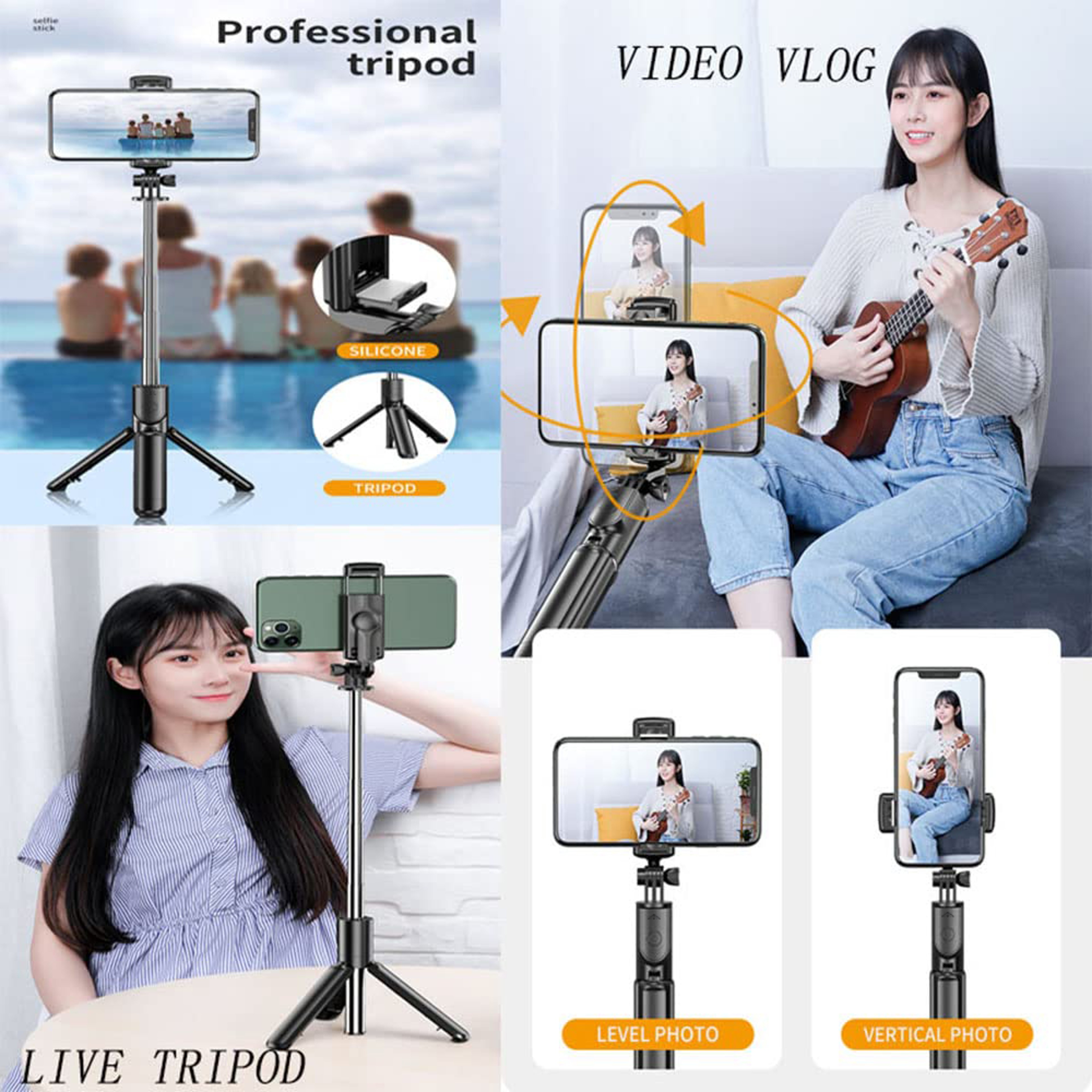 Bluetooth Remote Extendable Tripod, Wireless Selfie Stick Tripod Stand, Mobile Phone Tripod for Smartphone – view 2