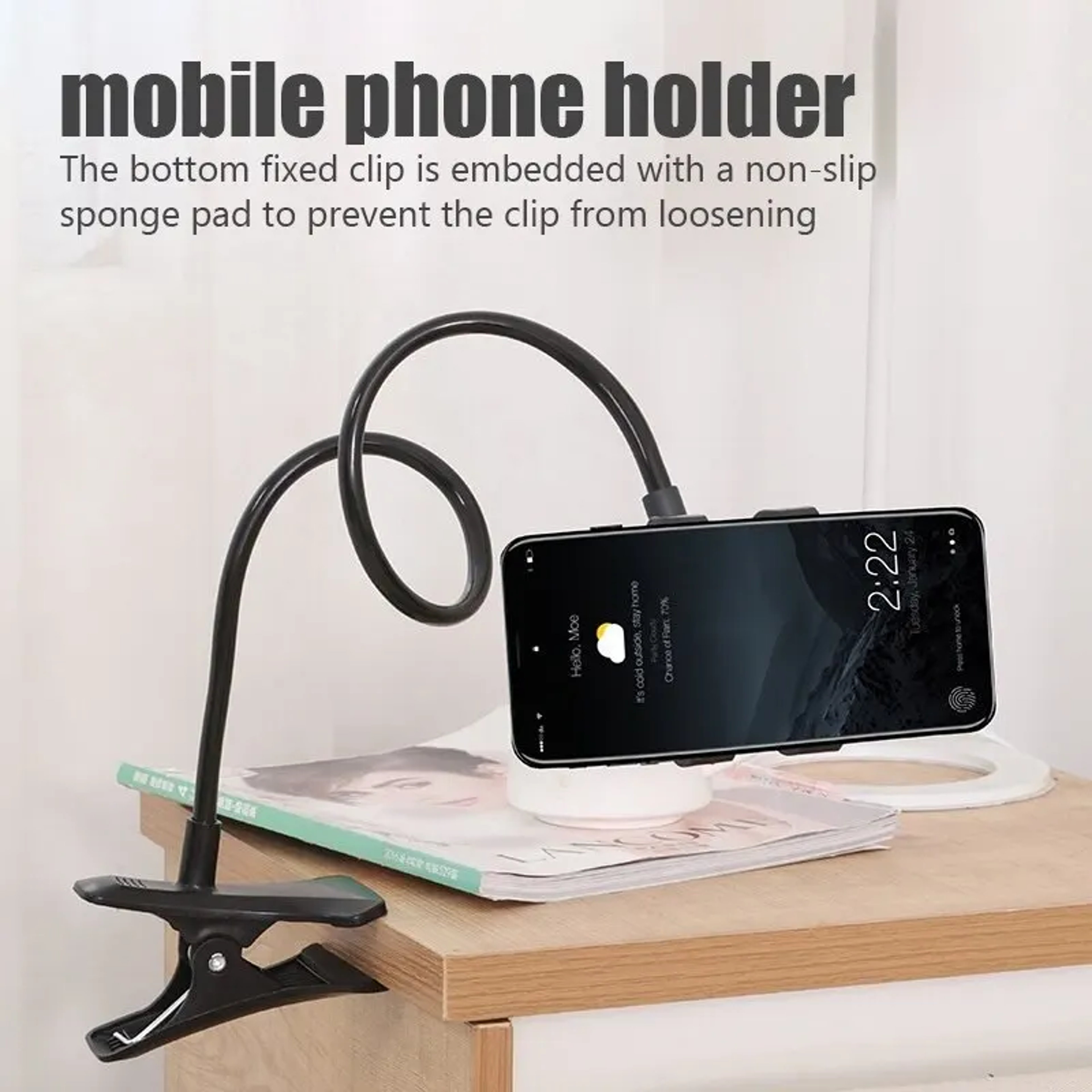 Bed Desktop Bracket Smartphones, Clip Mobile Phone Holder, Stand Portable Flexible Lazy, Desk Mount Stand Base Support – view 2