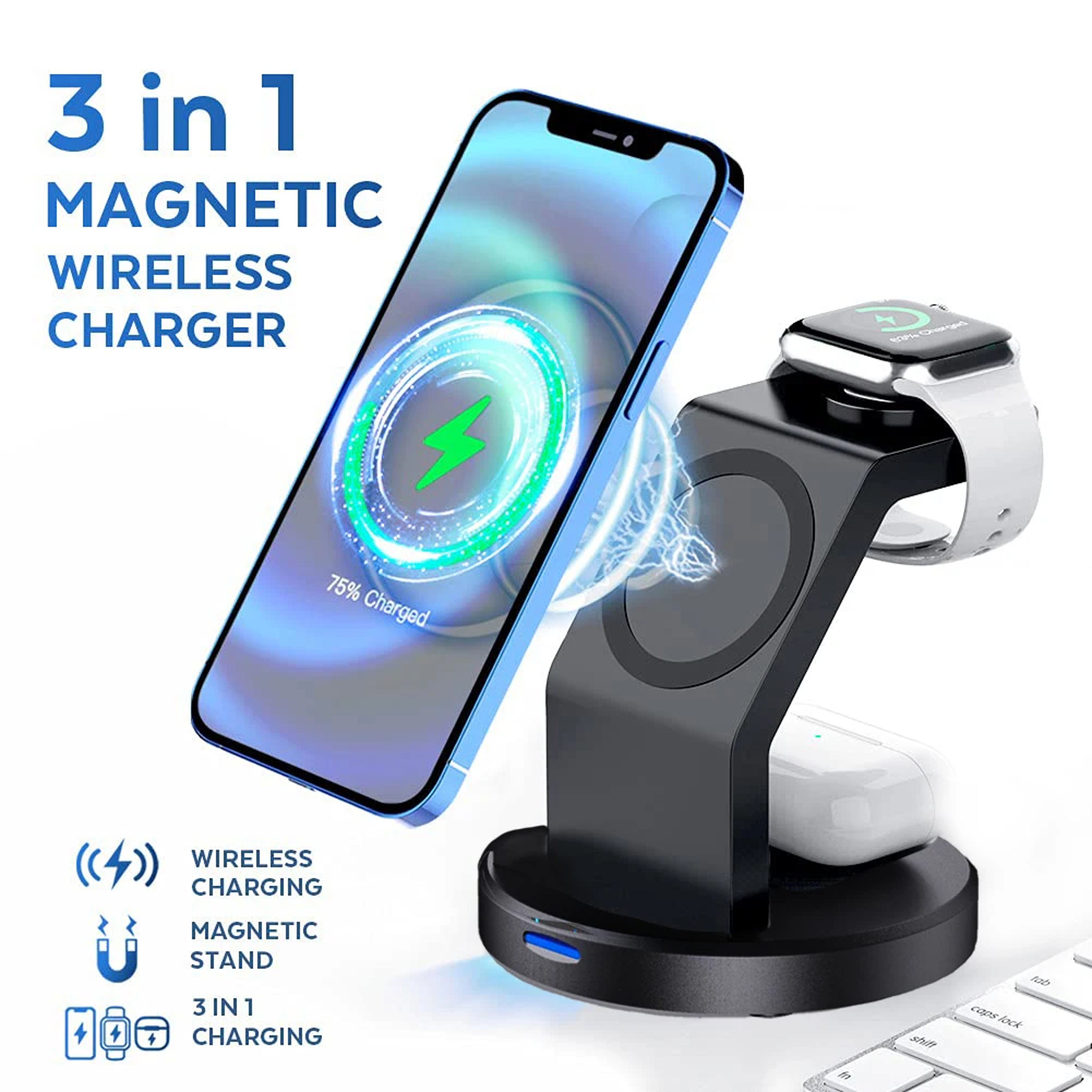 Wireless Charging Station Dock, Magnetic Charger Stand for Smartphones, MagSafe Fast Charge Base – view 1