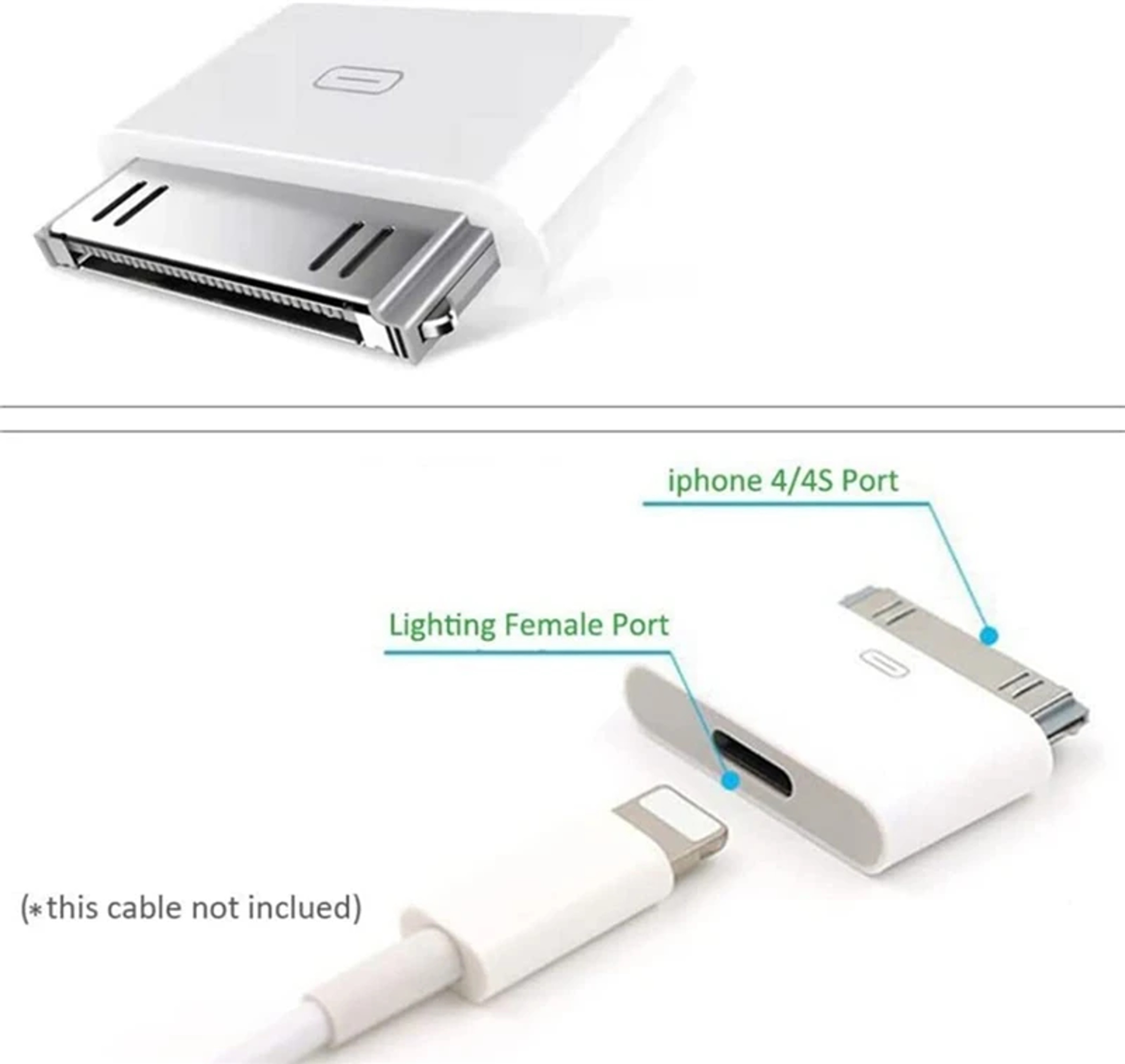 Pin Male To Pin Female Adapter, Lighting Charging Sync Converter, For iPhone 4 4S, iPad 2 3, iPod Touch Charger Cable – view 3