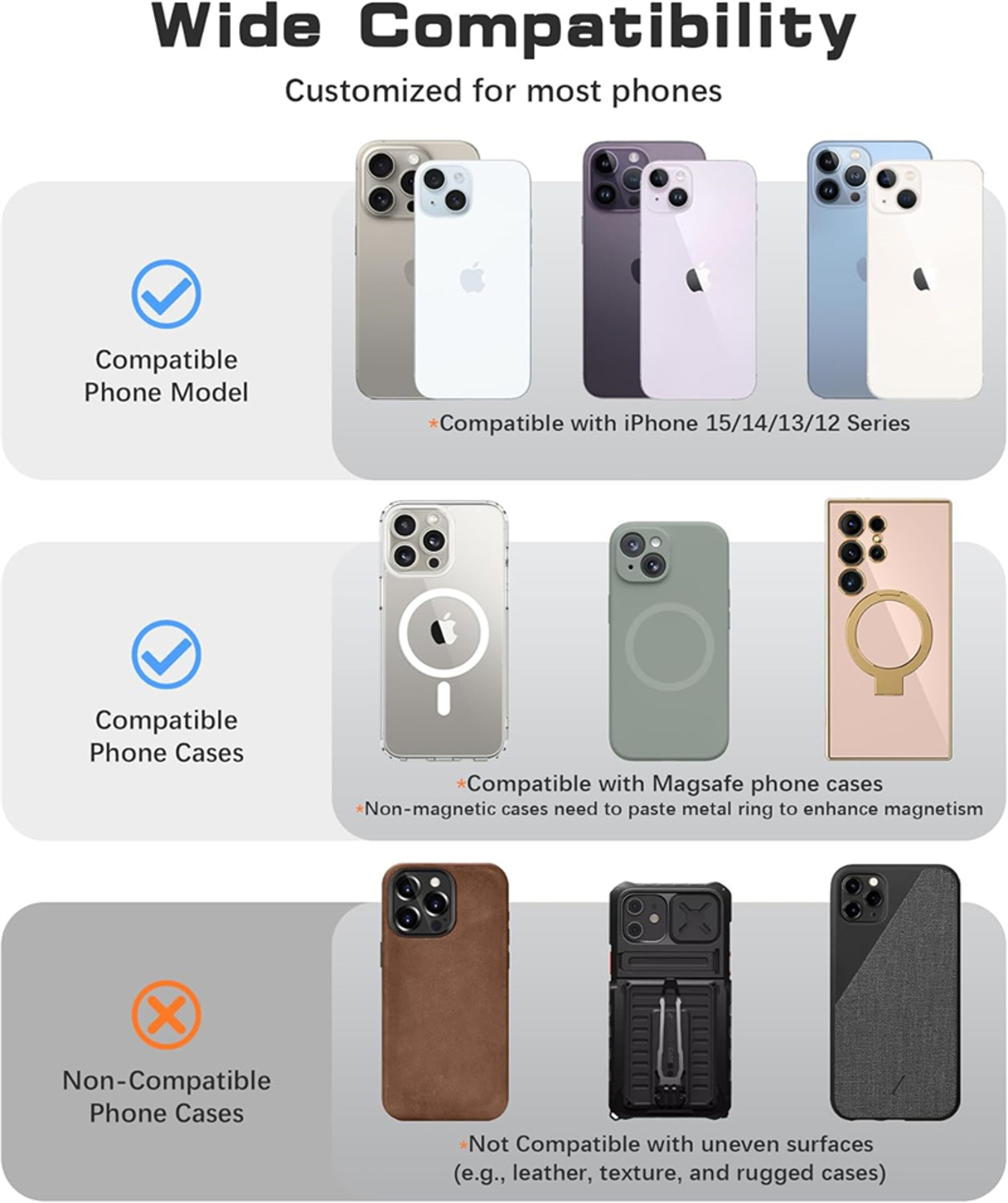 Finger Strap Phone Ring Holder, Magnetic Silicone Soft Grip for Magsafe iPhone 16, Universal Mac Safe Loop Stand Support – view 5