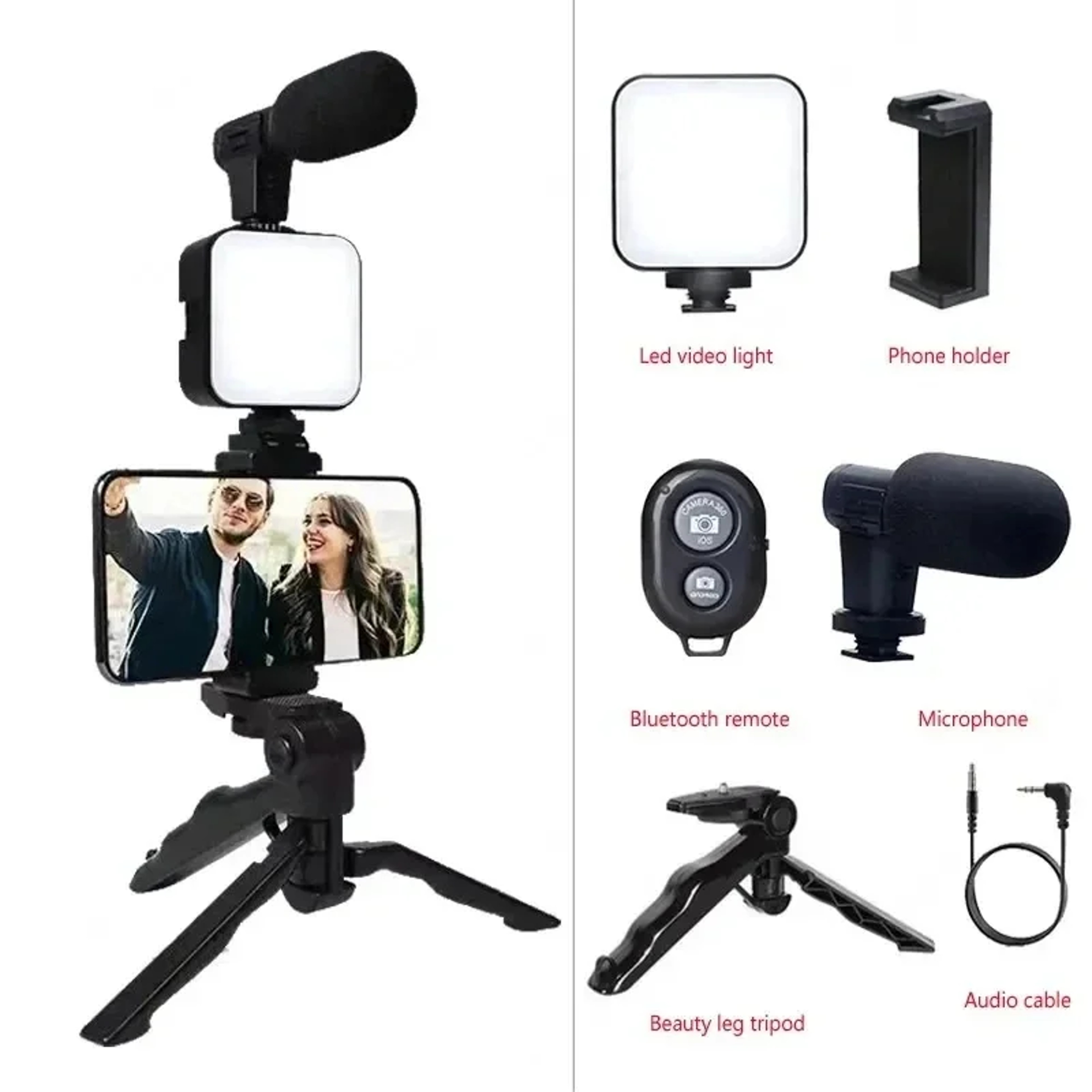 Vlogging Kit for Smartphone, LED Light, Mini Microphone, Adjustable Tripod Phone Holder, Starter Set for Live Streaming – view 7