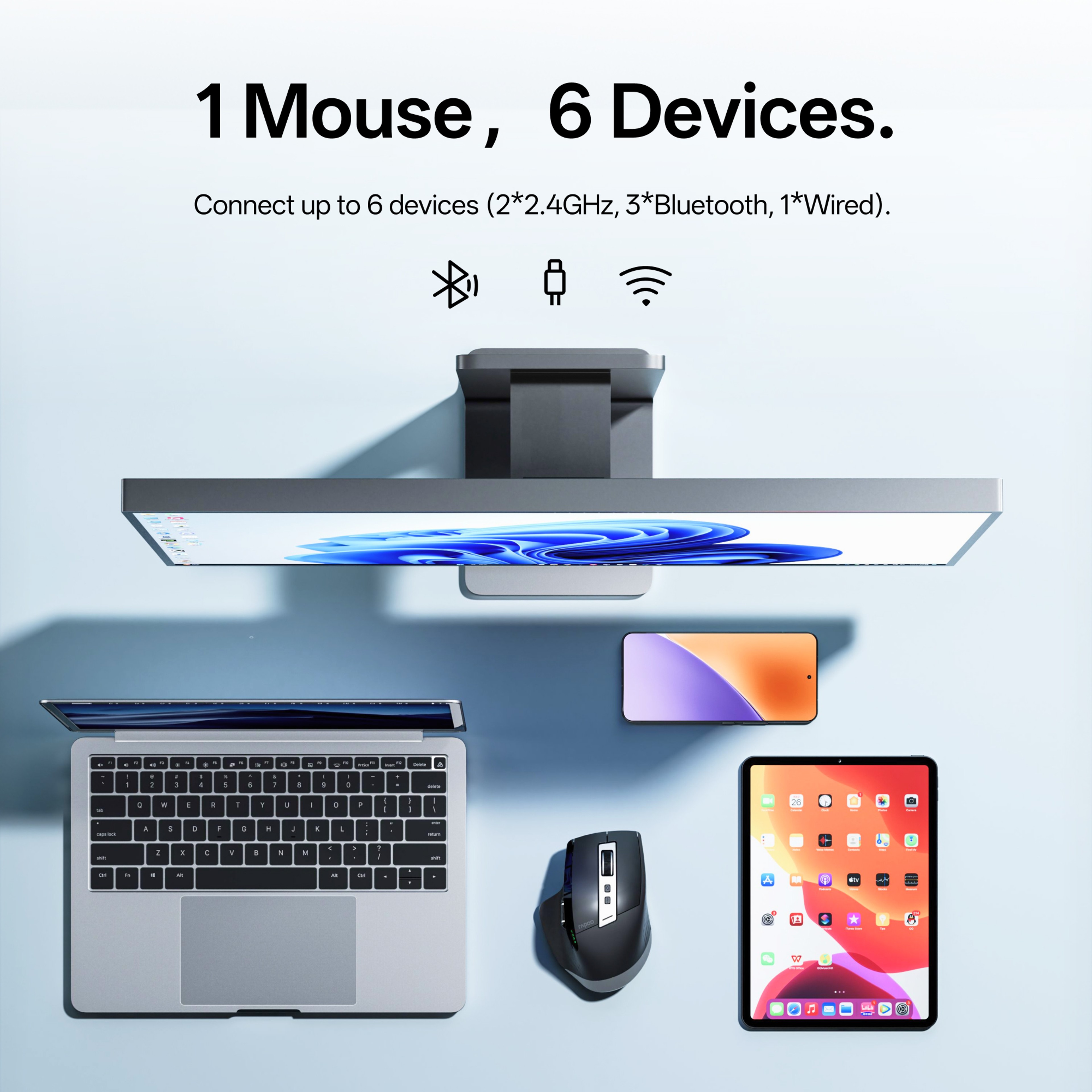 Ergonomic Wireless Bluetooth Mouse with DPI Multi Device Switching – view 2