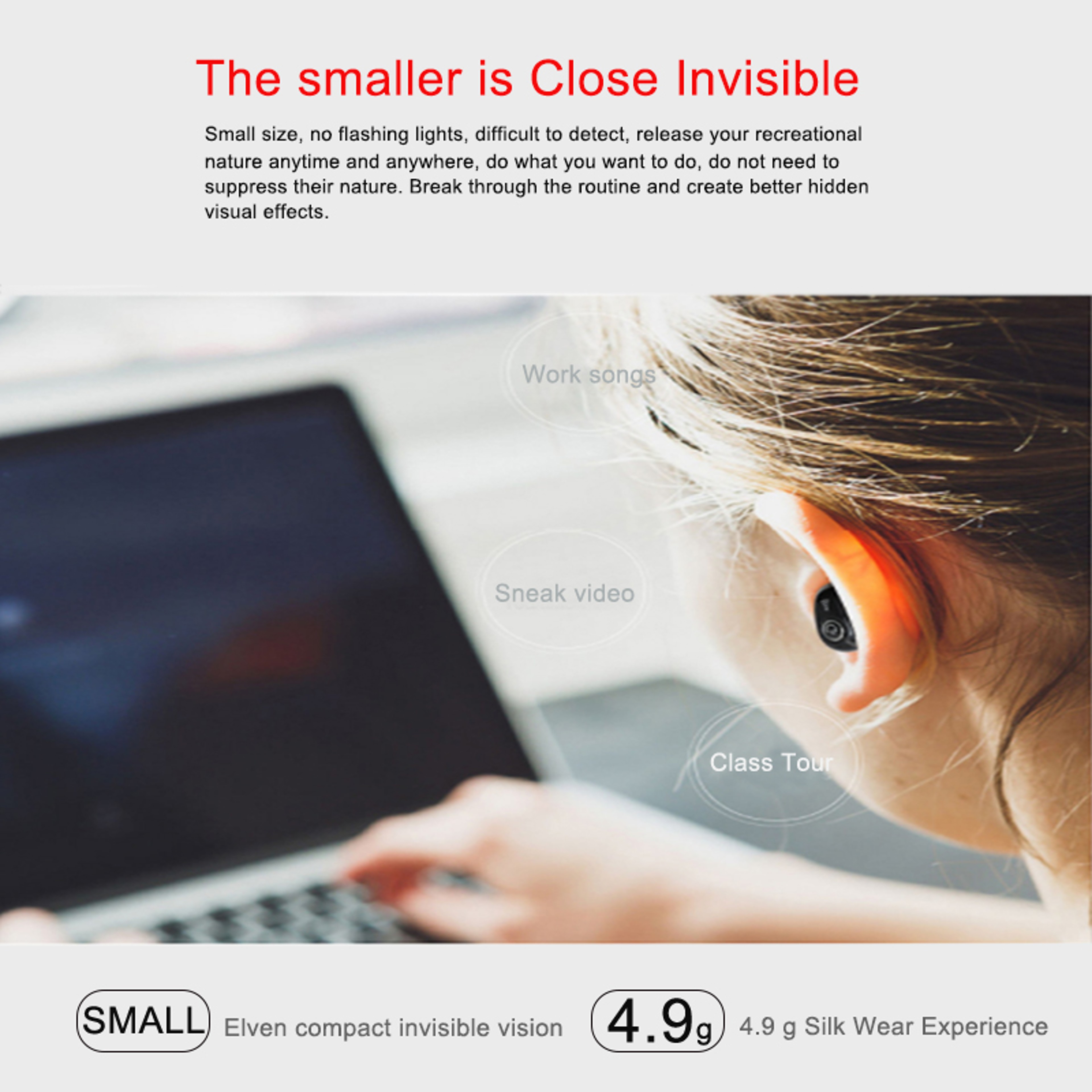 Stealth Mini Wireless Earbud Bluetooth Earbud With Noise Reduction Mic  Invisible Fit 2