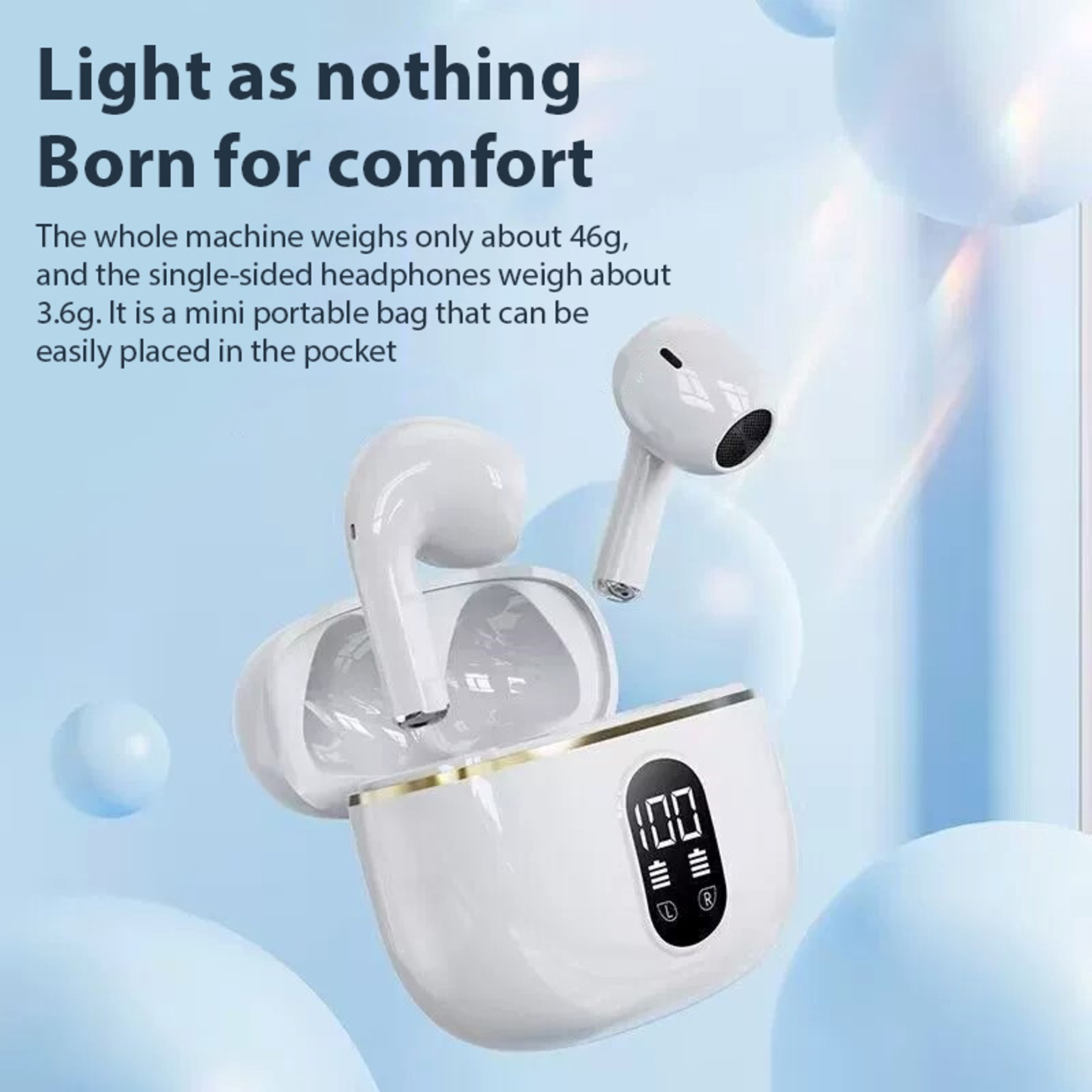Bluetooth Wireless Earbuds With Noise Reduction  LED Power Display 1