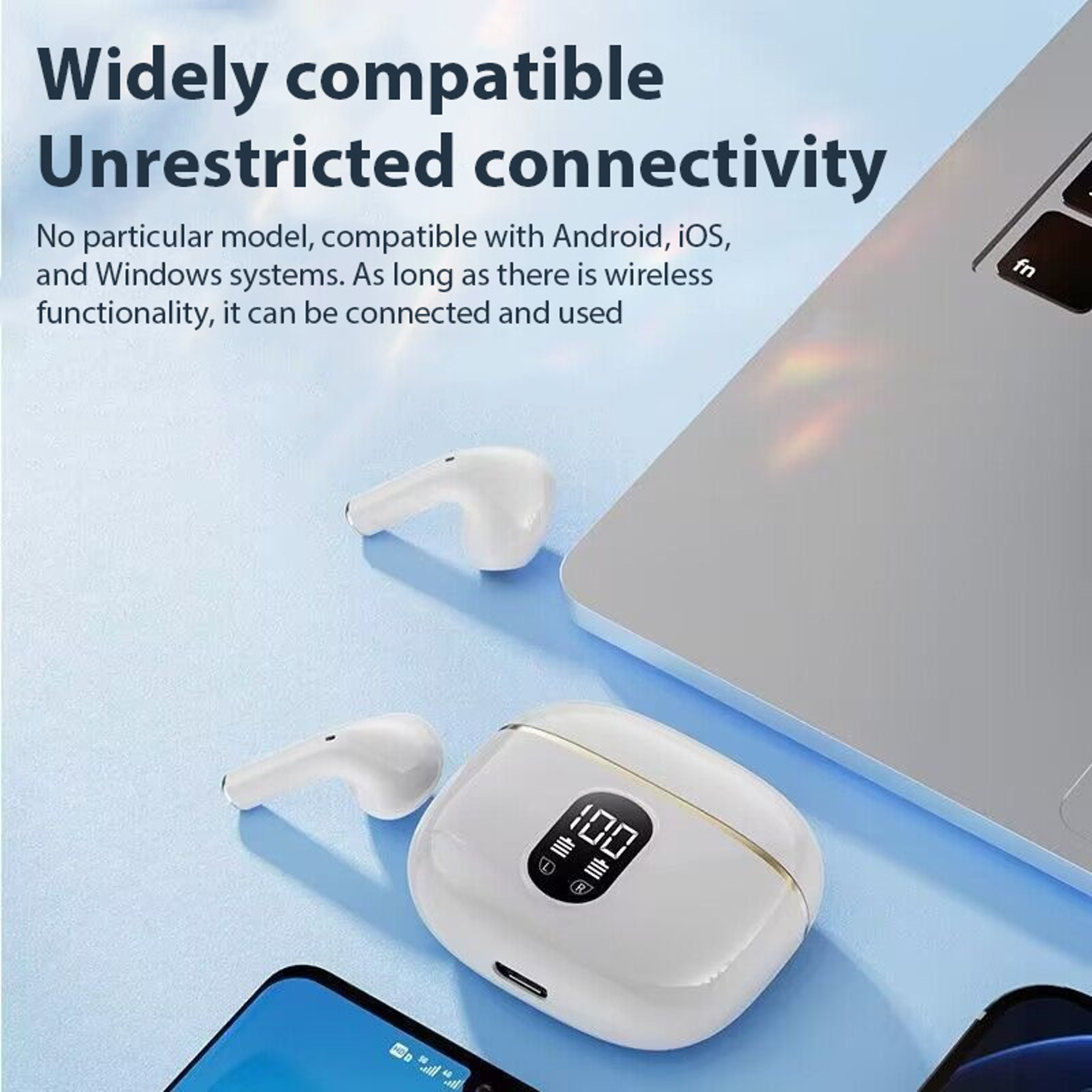 Bluetooth Wireless Earbuds With Noise Reduction  LED Power Display 4