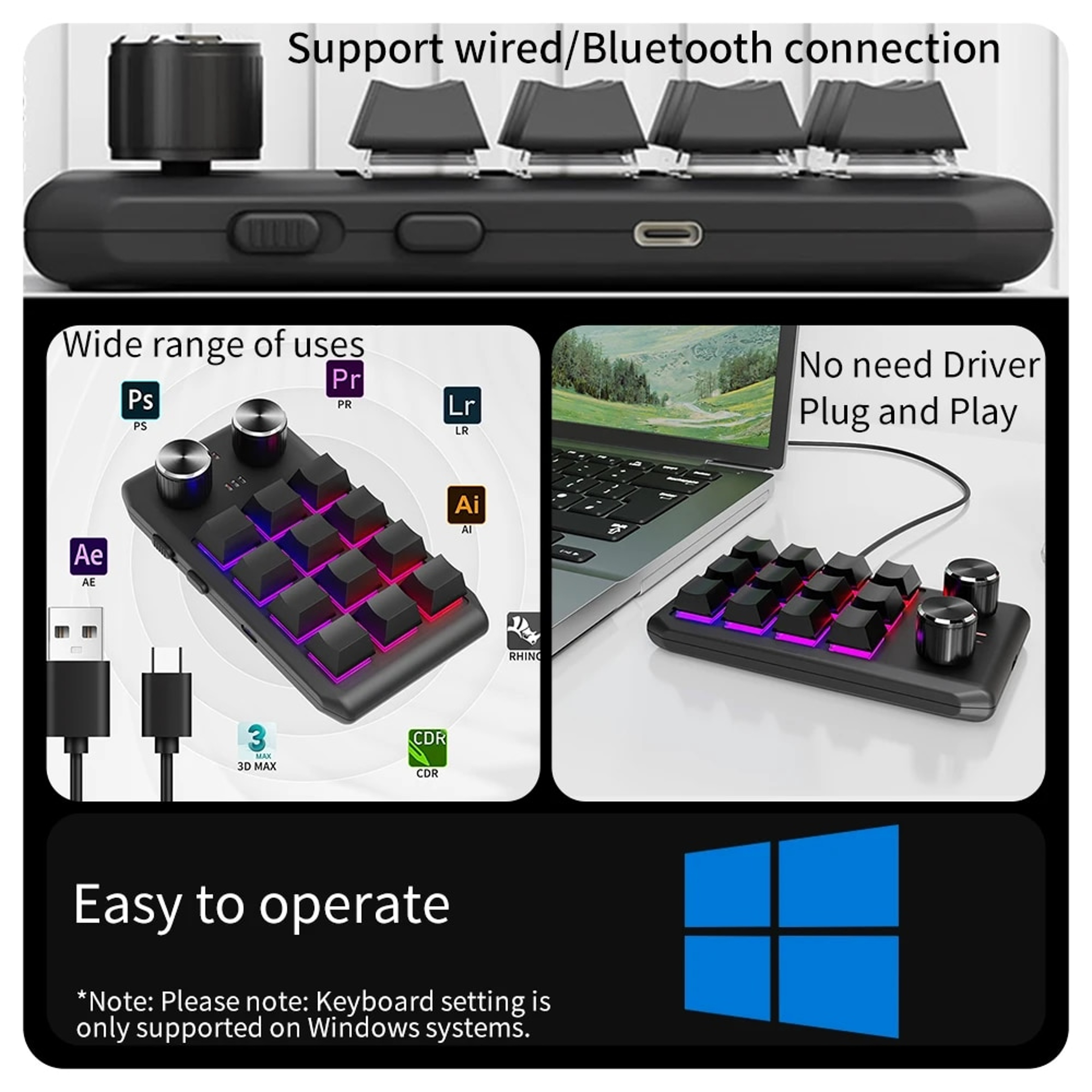 ProStream Wireless RGB Macro Mechanical Bluetooth Programmable 4