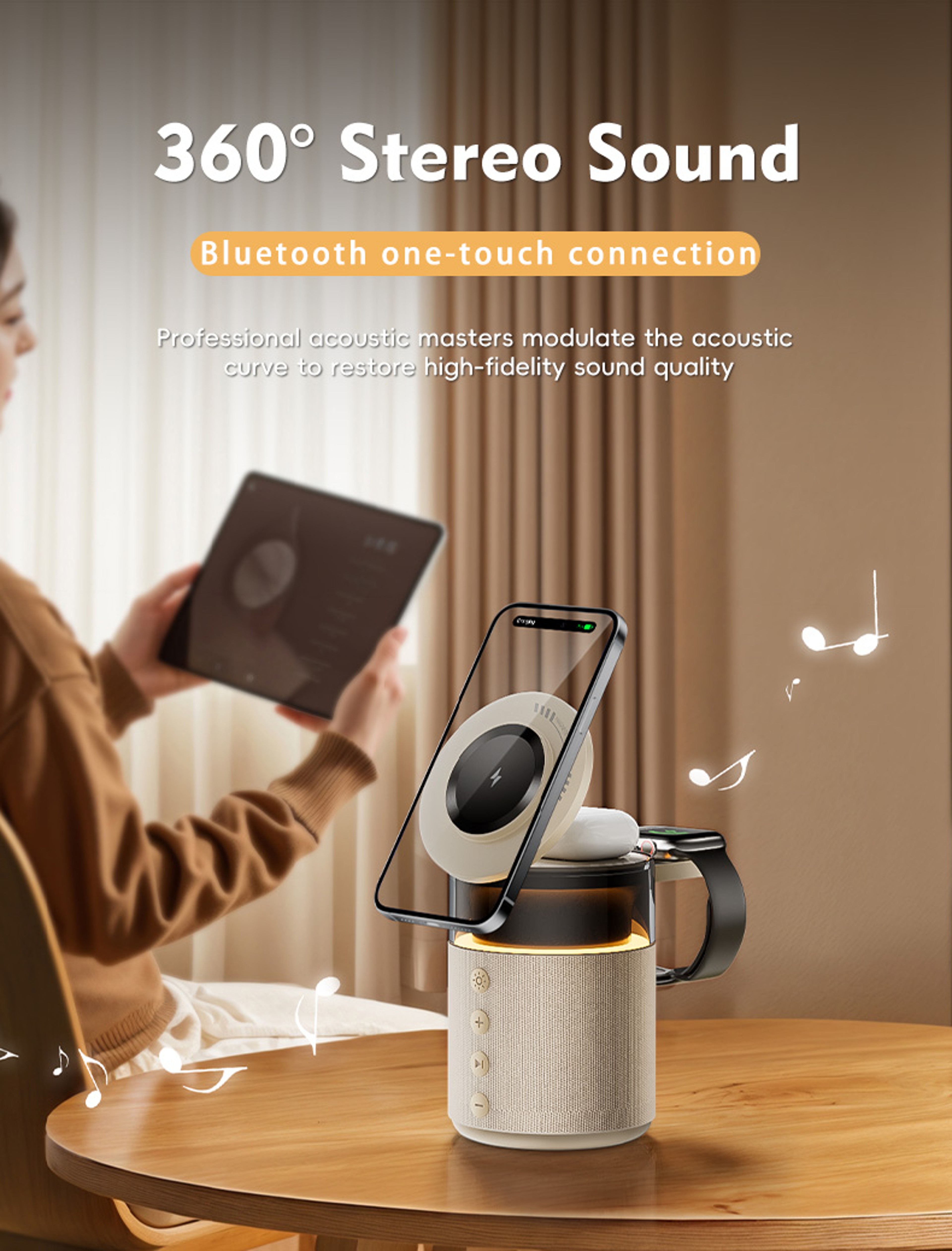 Magnetic Wireless Charging Station With Bluetooth Speaker  Night Light 2