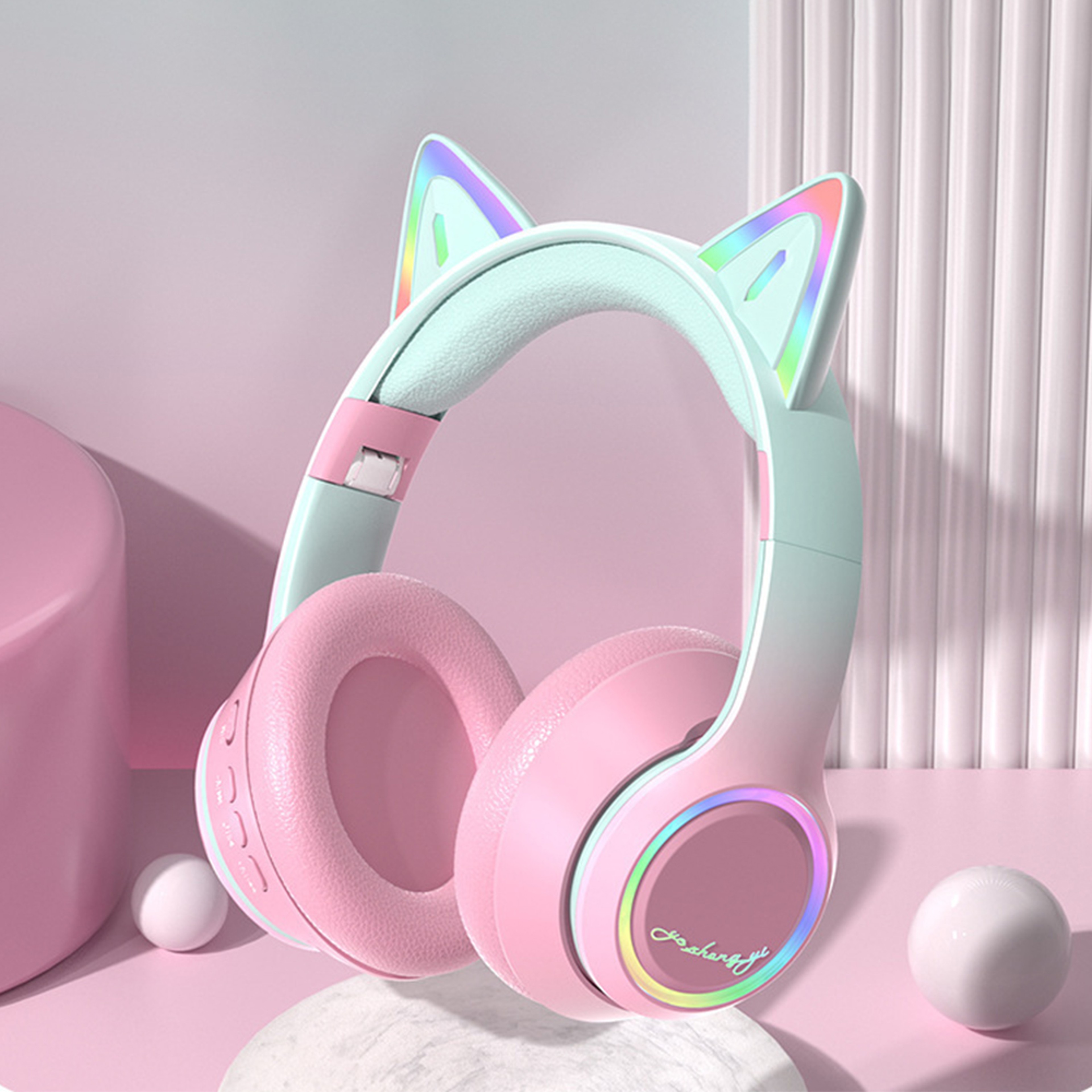 RGB Cat Ear Bluetooth Headphones For Kids  Girls With Mic 7