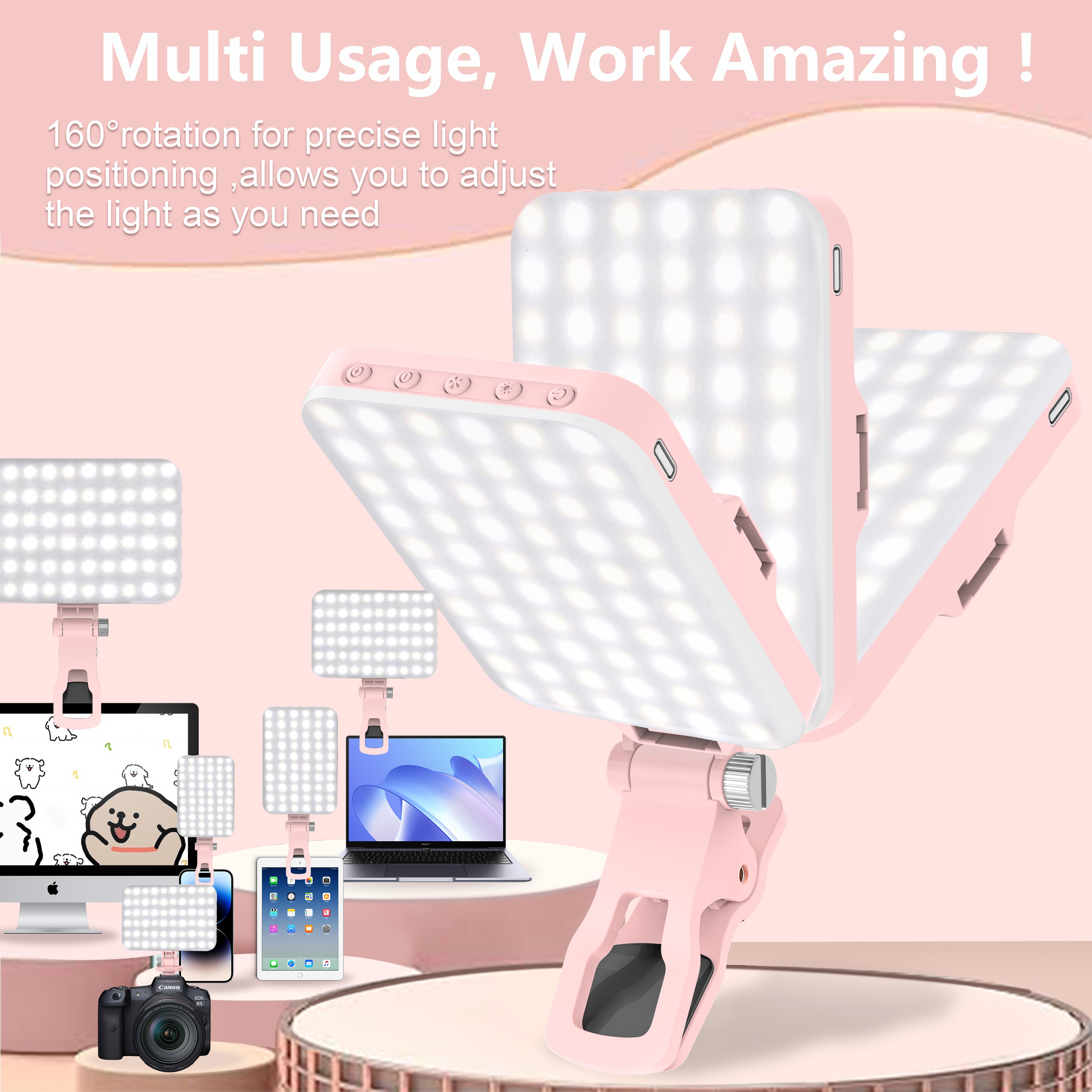 LED Selfie Light High Power Rechargeable Clip On Fill Light For Phone  IPad Modes Video Light 2