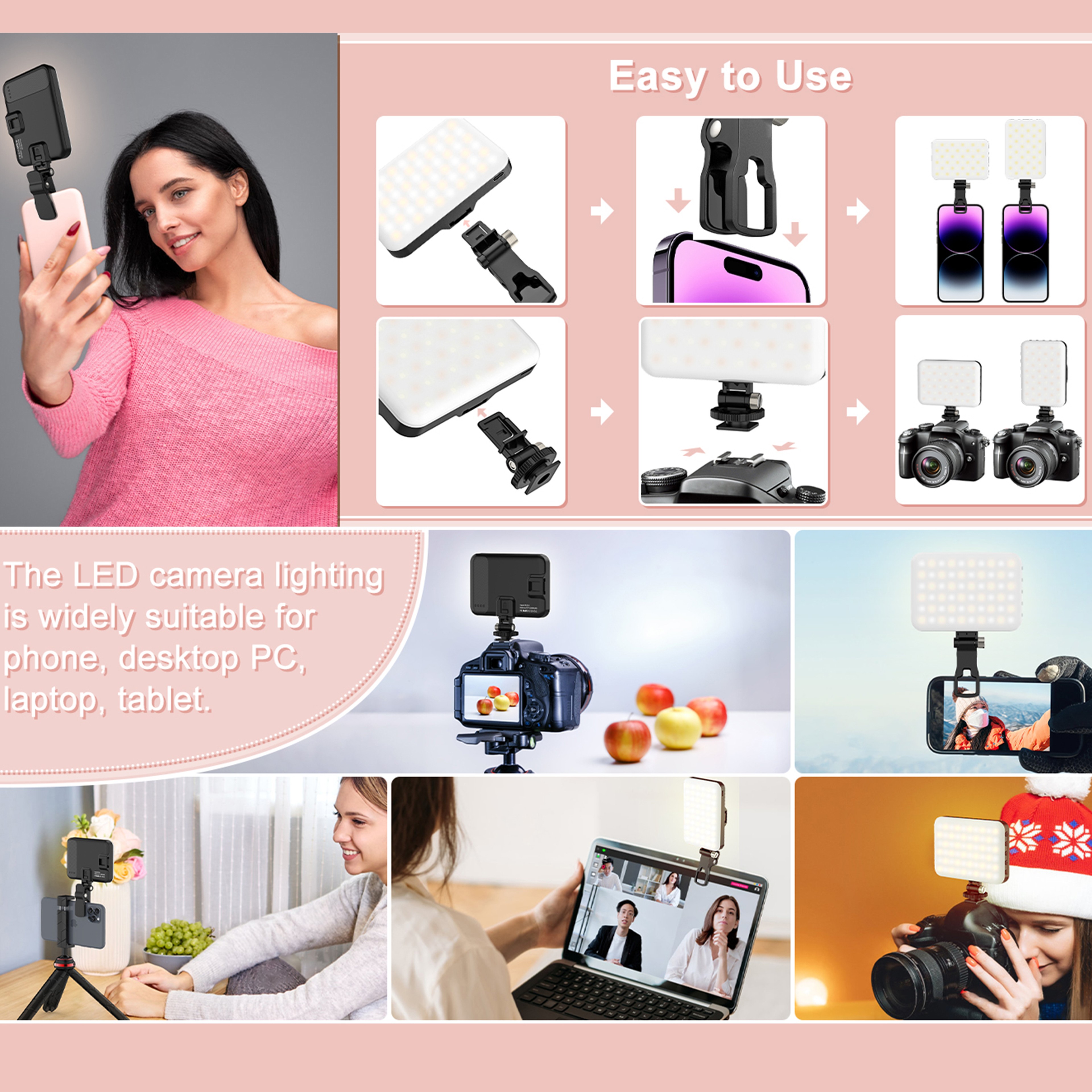 LED Selfie Light High Power Rechargeable Clip On Fill Light For Phone  IPad Modes Video Light 3