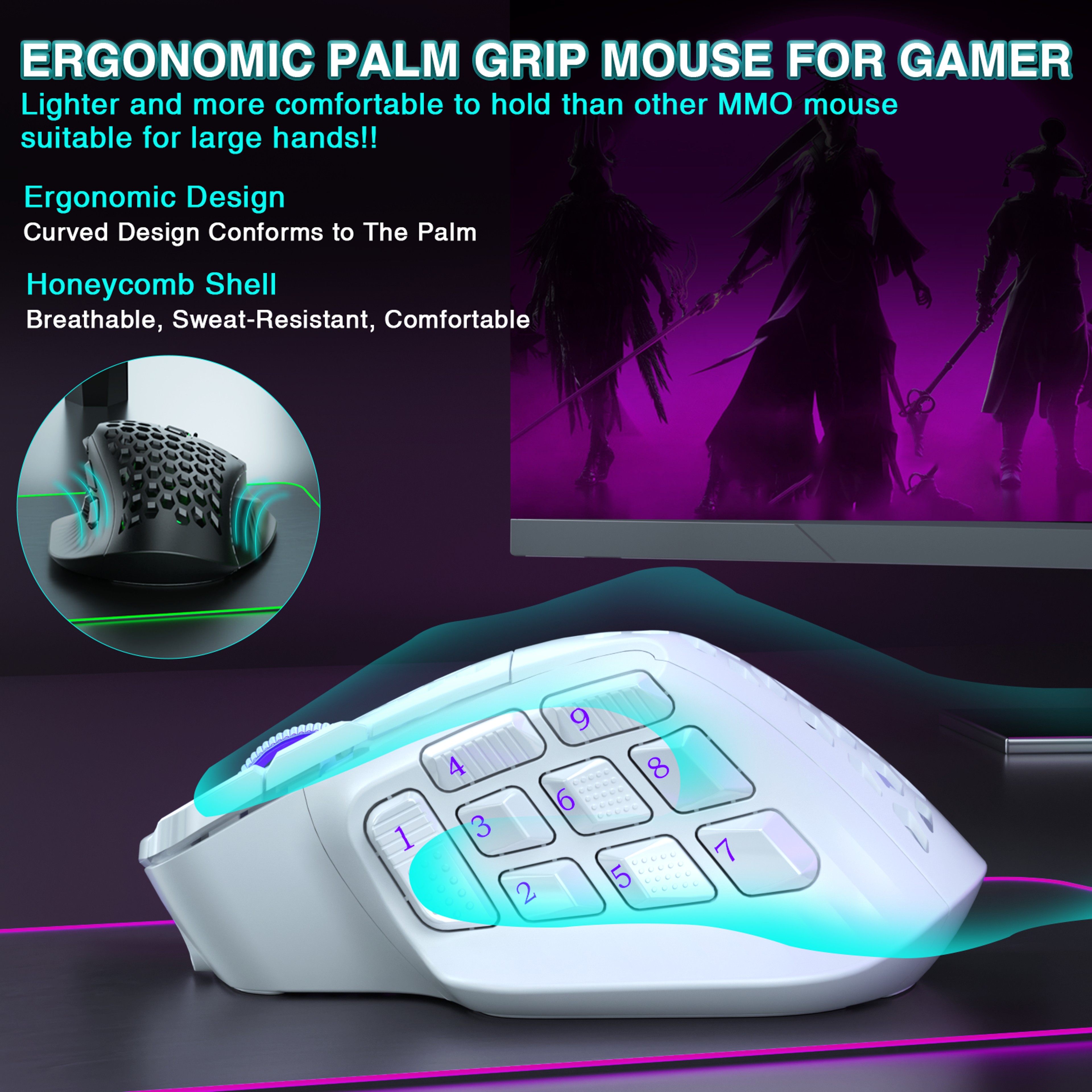 Pro Wireless MMO Gaming Mouse DPI Programmable RGB Macro Mouse 4