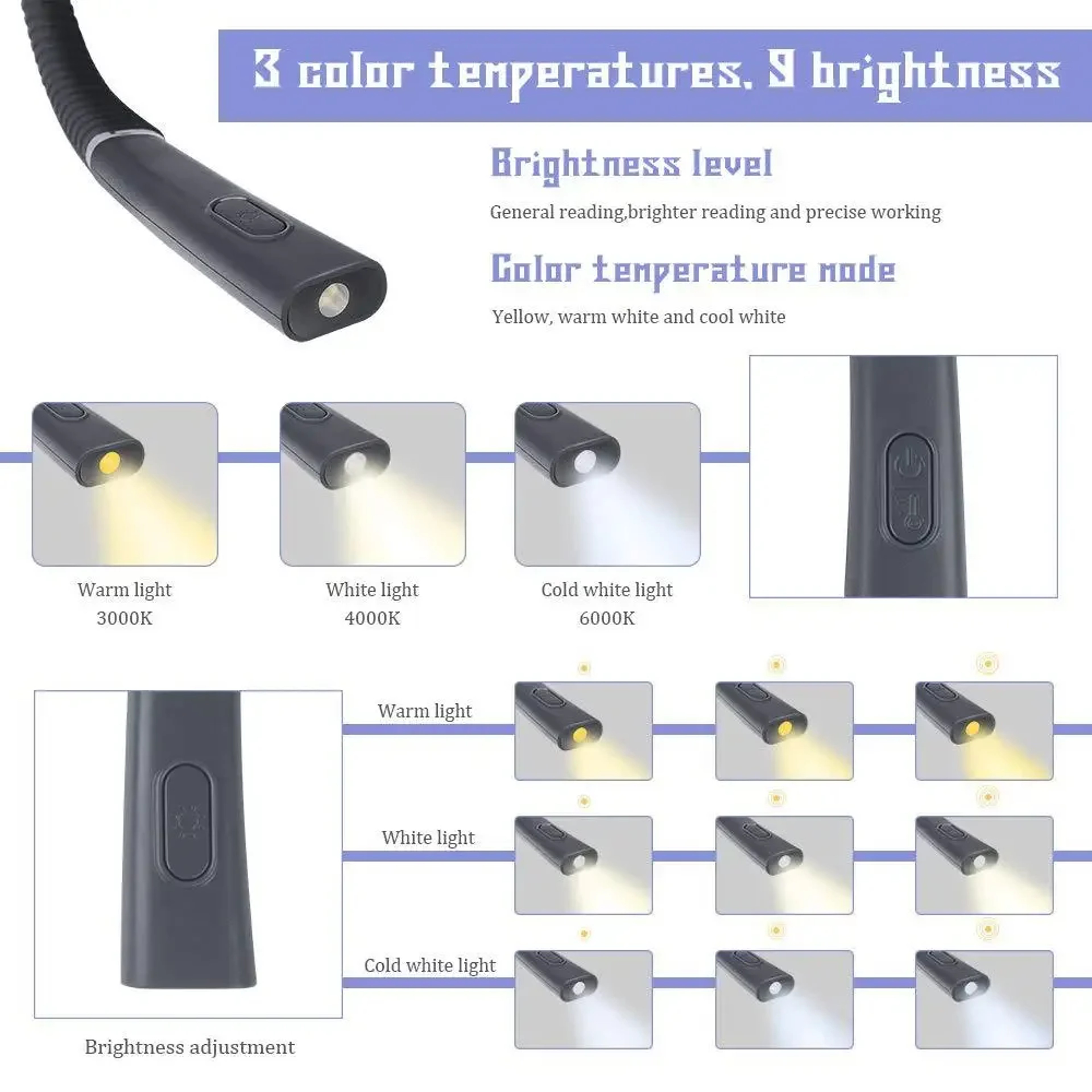 Rechargeable Neck Reading Light Hands Free LED Book Light For Reading In Bed 4