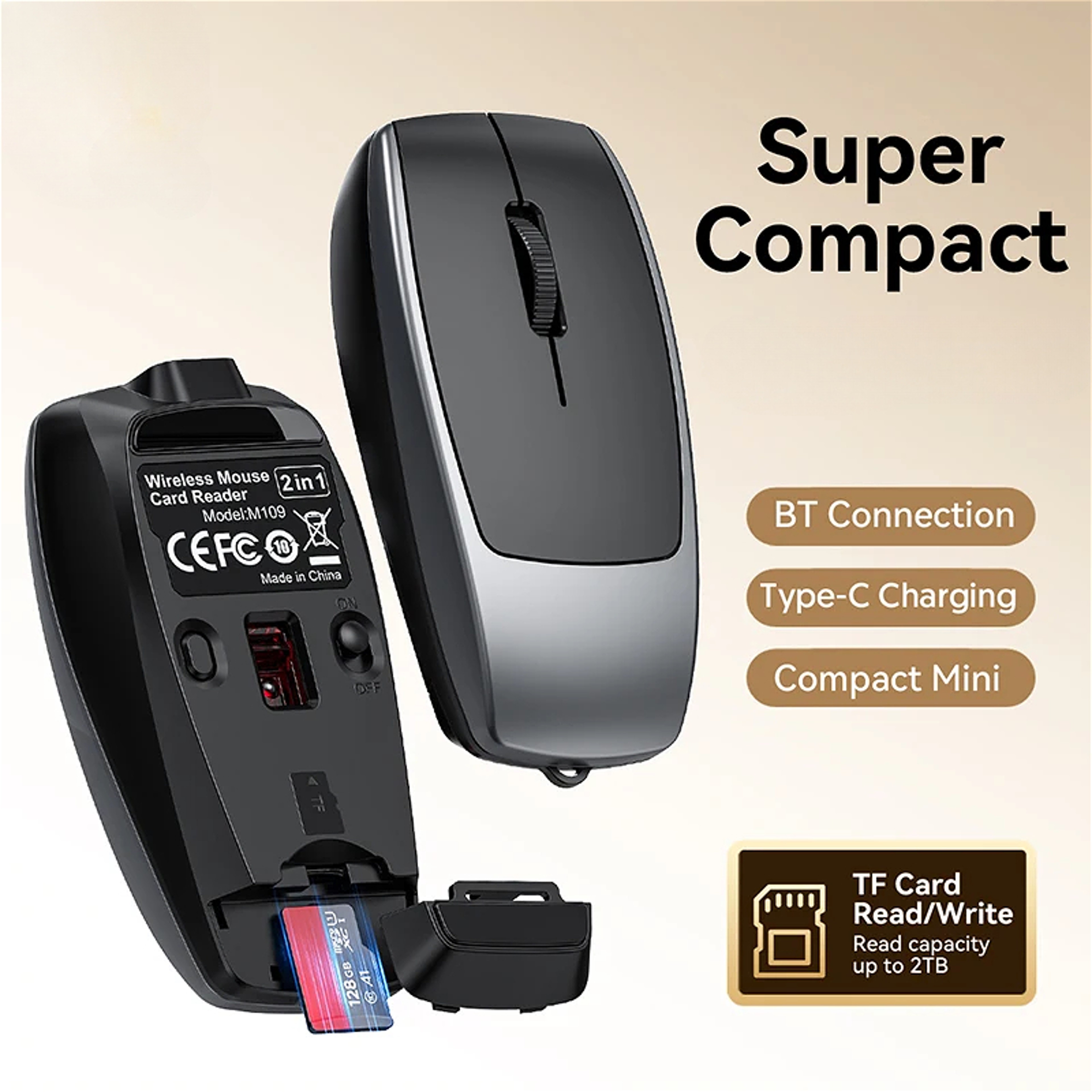 Mini Wireless Bluetooth Mouse With Card Reader Type C Rechargeable Silent Travel Mouse 1