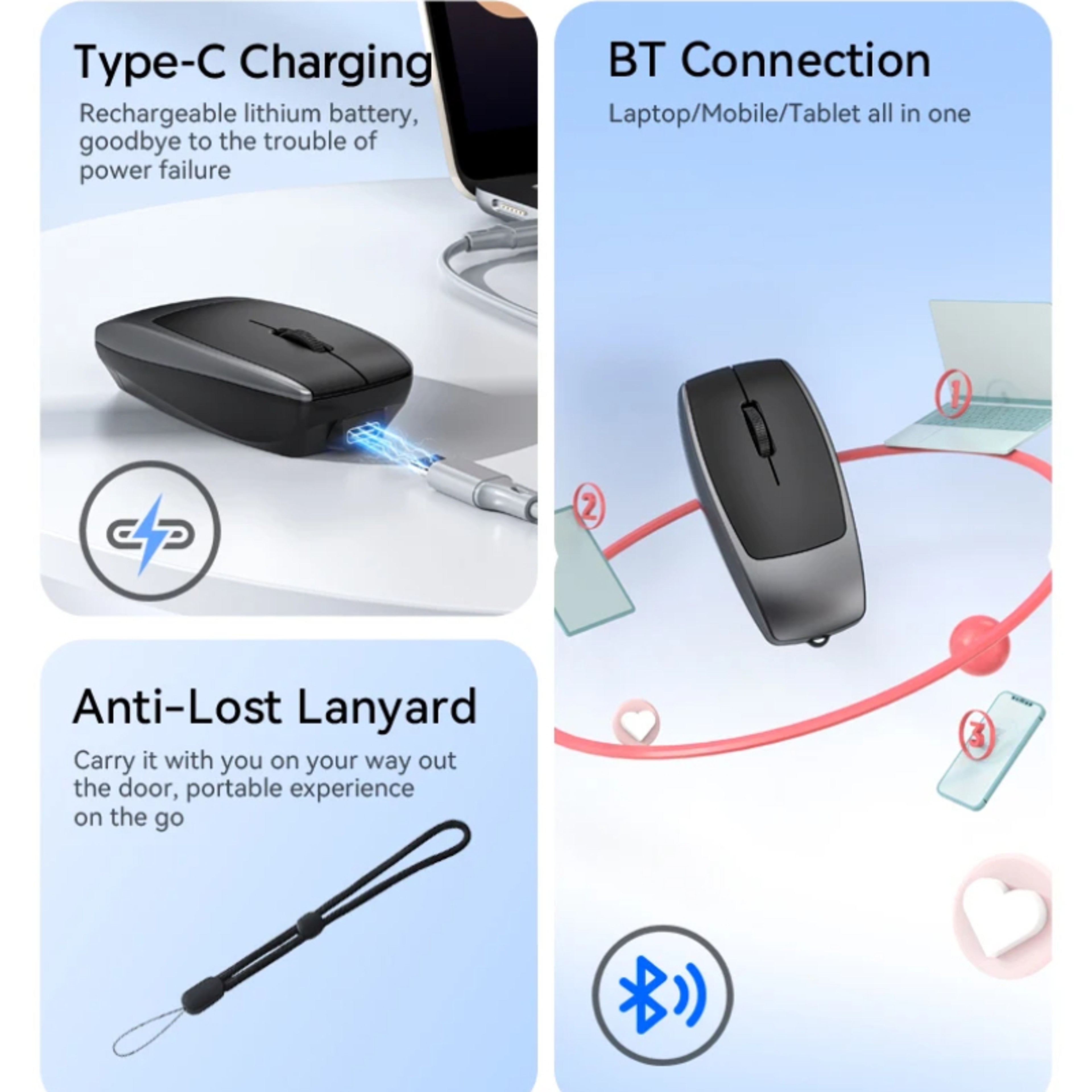Mini Wireless Bluetooth Mouse With Card Reader Type C Rechargeable Silent Travel Mouse 4