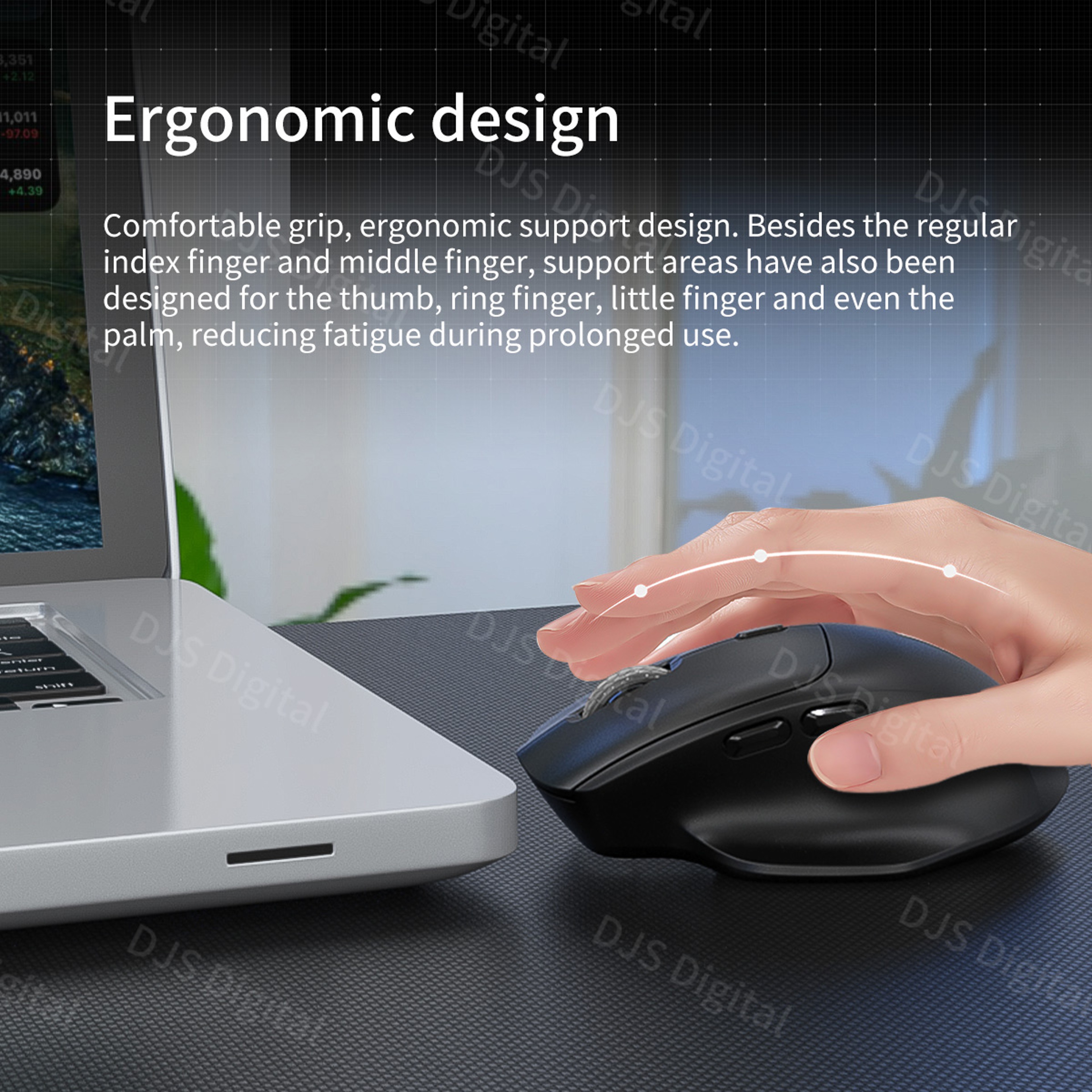 Wireless Ergonomic Mouse Dual Mode Rechargeable Gaming Office Comfort Mouse 3