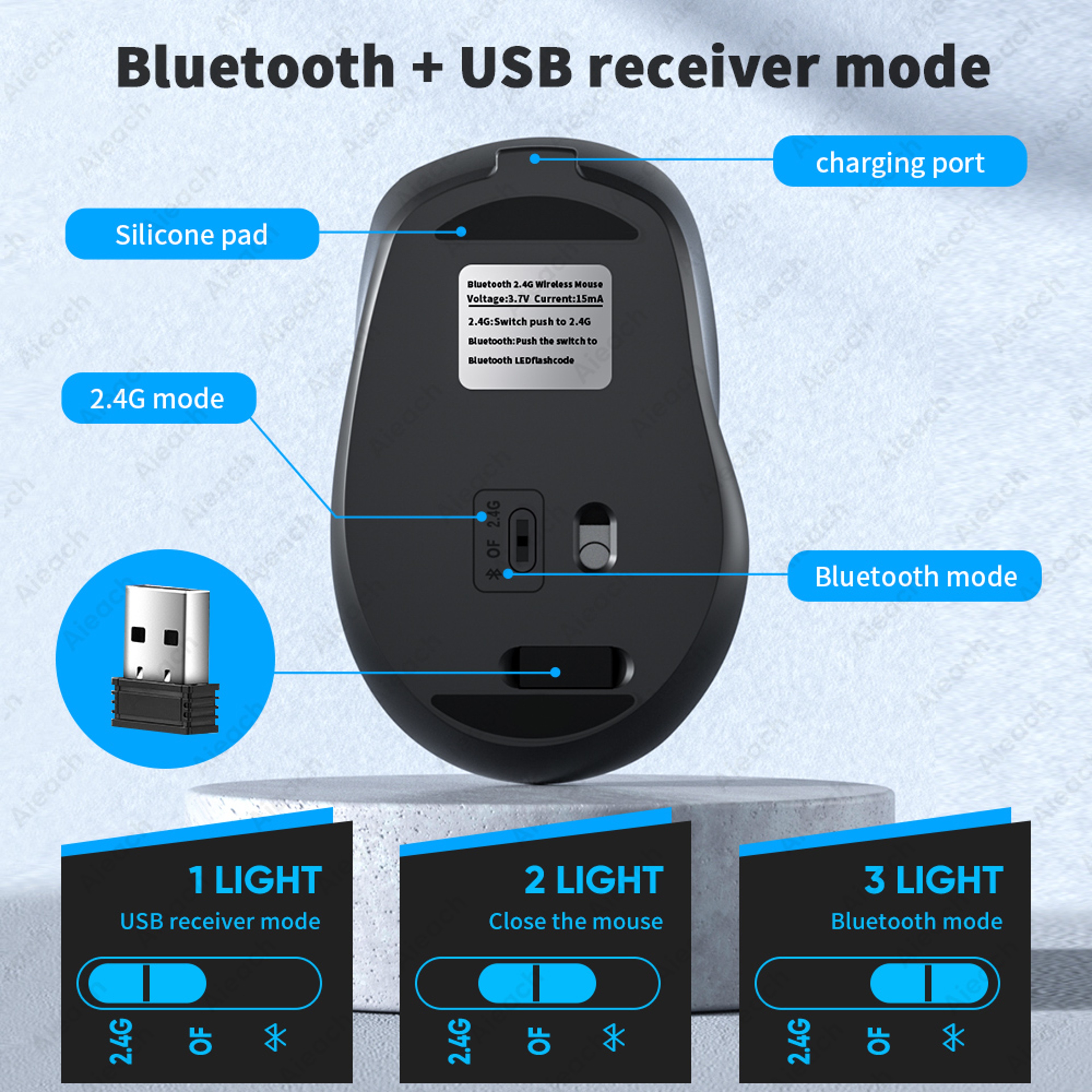 Rechargeable Wireless Bluetooth Mouse Silent Ergonomic Gaming Mouse For Laptop MacBook 4