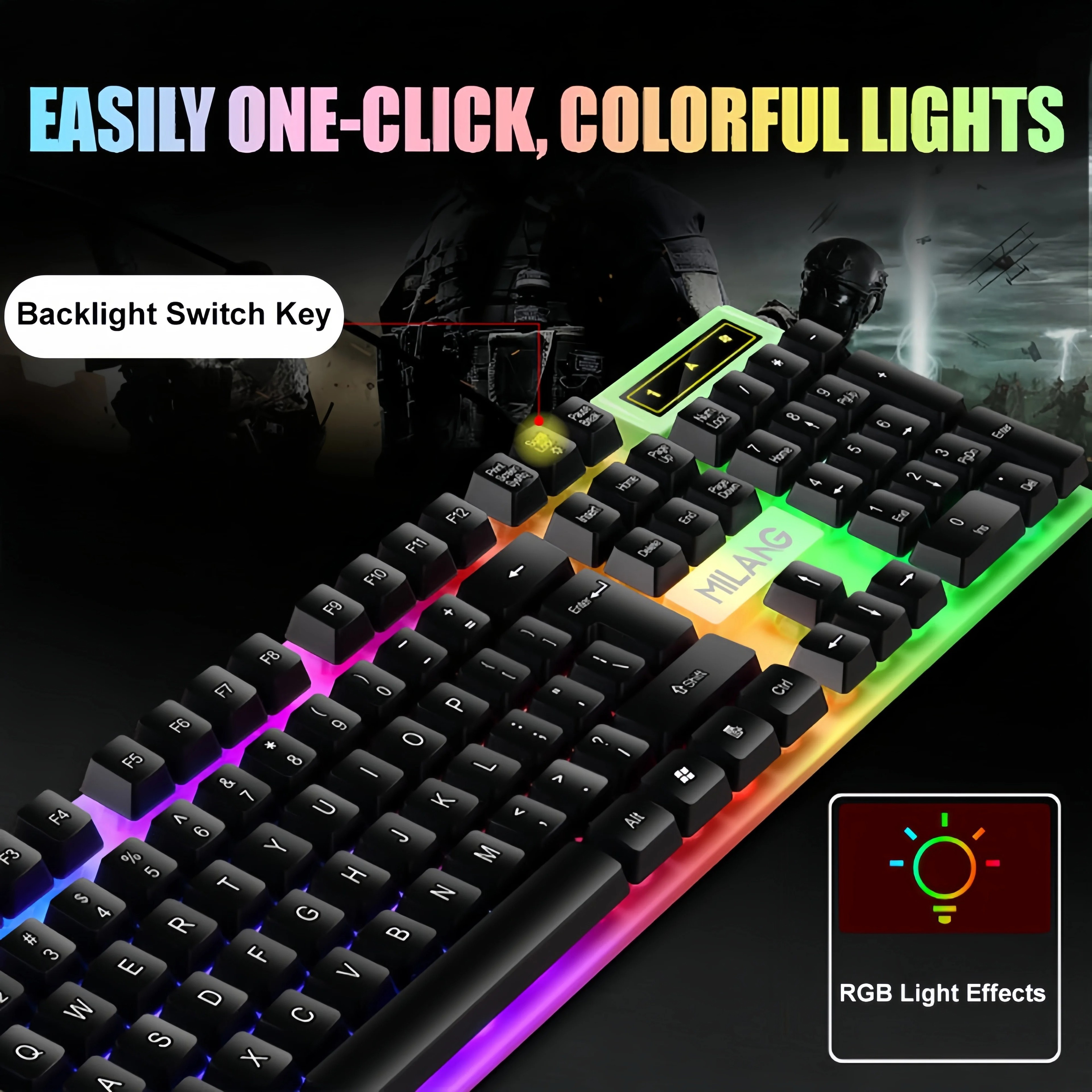 Key Backlit Mechanical Gaming Keyboard Wired Waterproof For PC Laptop 1
