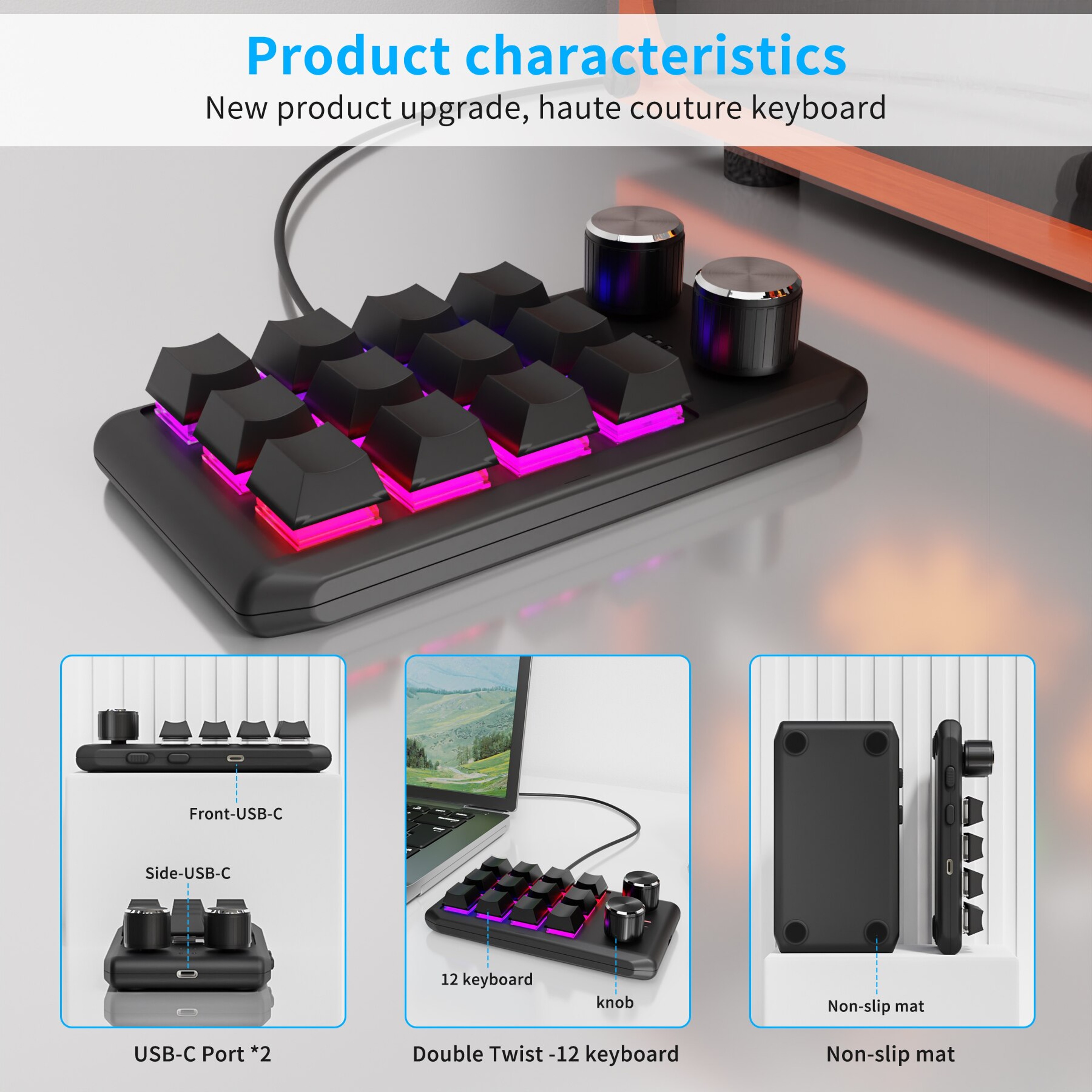 Bluetooth Macro Pad With Dual Knobs RGB Programmable Keypad 4