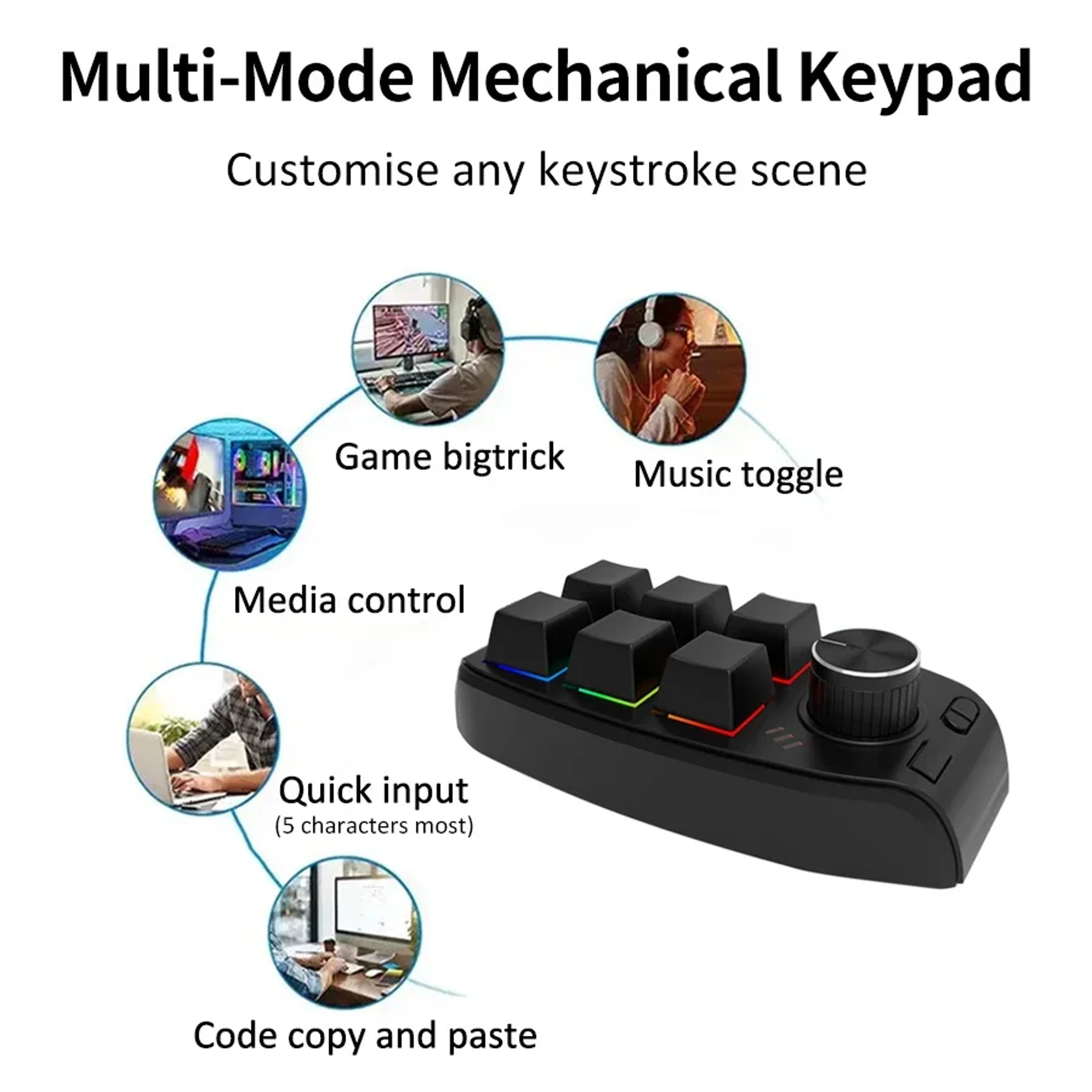 Bluetooth Programmable Macro Keyboard With RGB Knob Control For Editing Gaming  Productivity 3