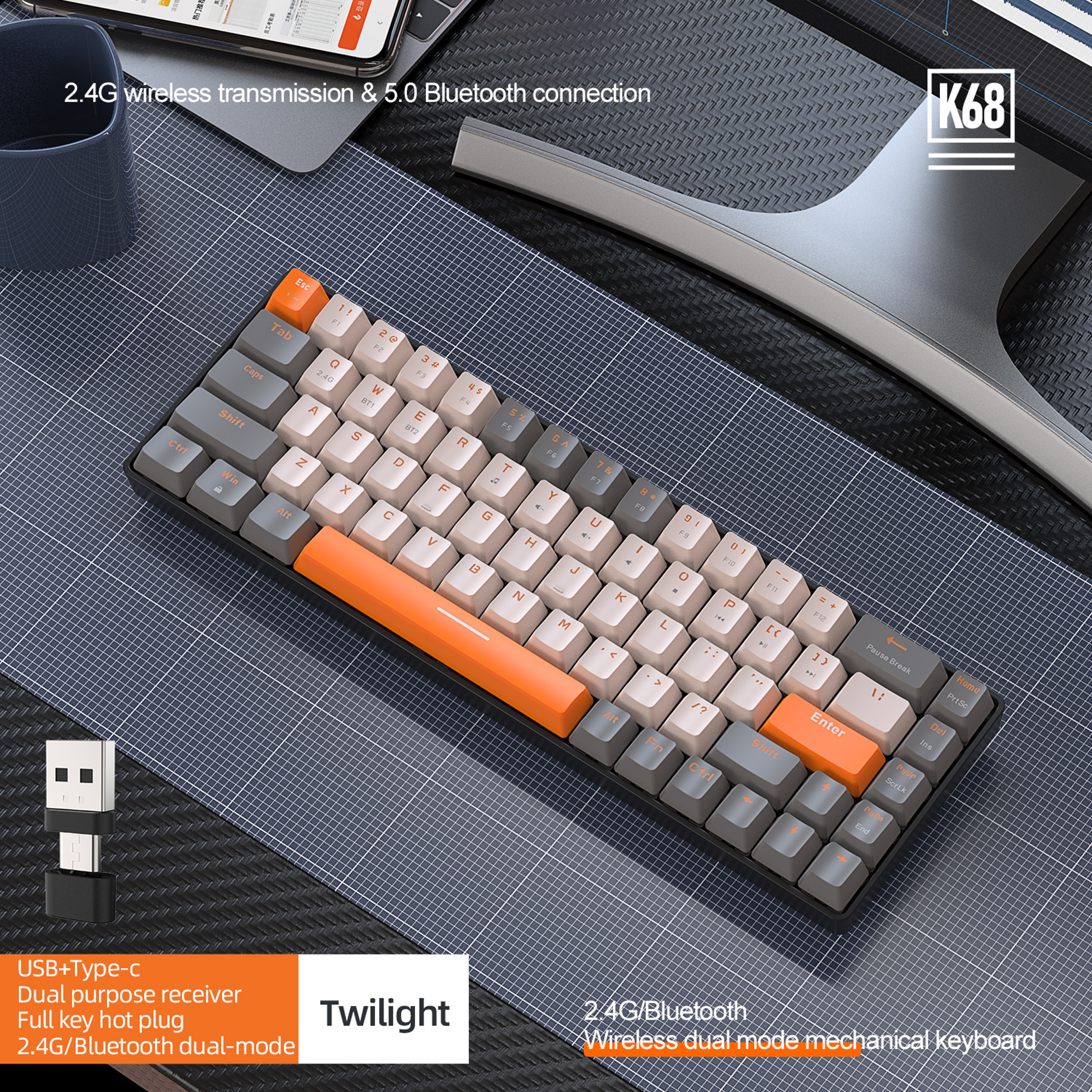 Wireless Mechanical Keyboard Bluetooth Hot Swappable Compact Gaming Keyboard 6