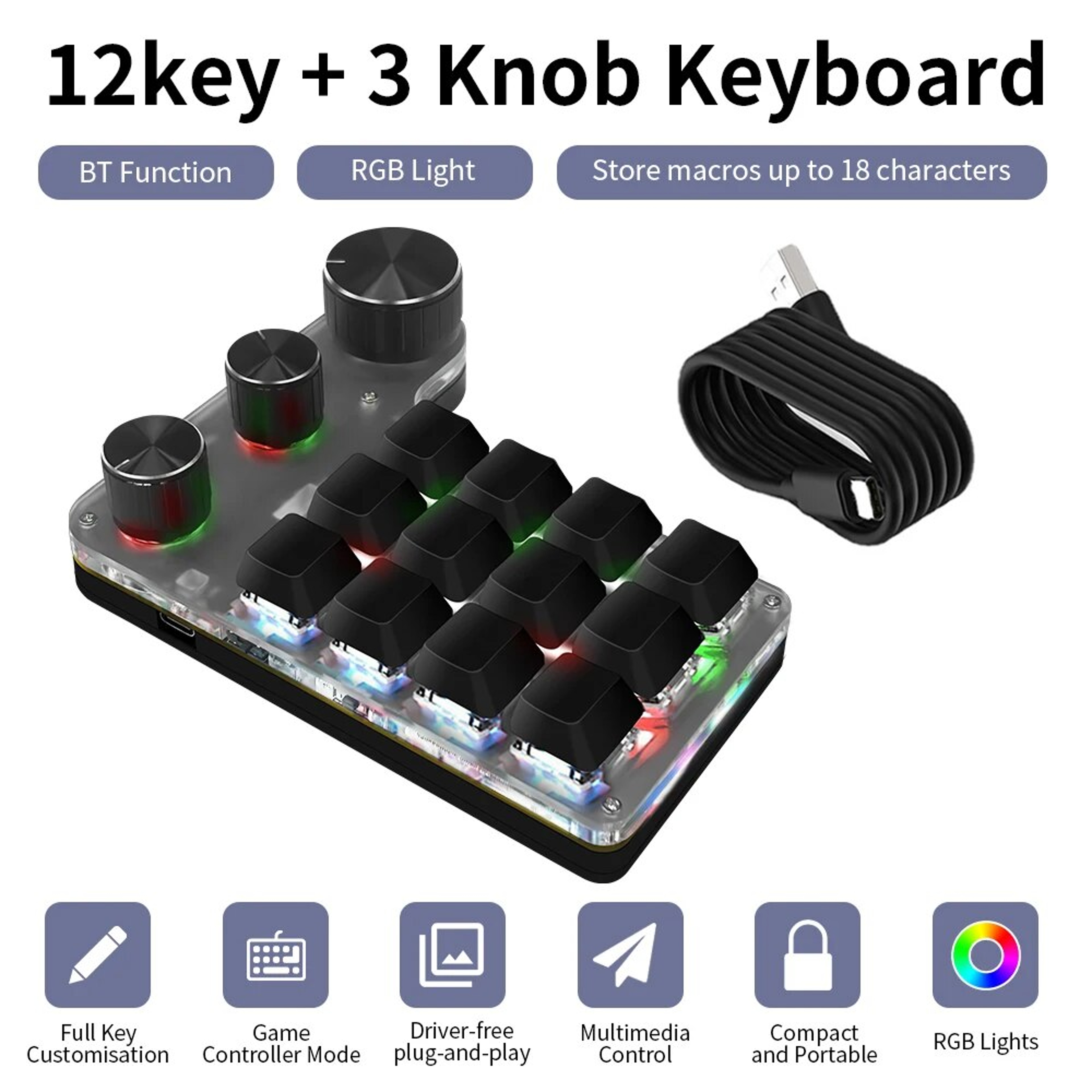 Wireless RGB Macro Pad Pro Programmable Bluetooth Keypad With 3 Control Knobs 2